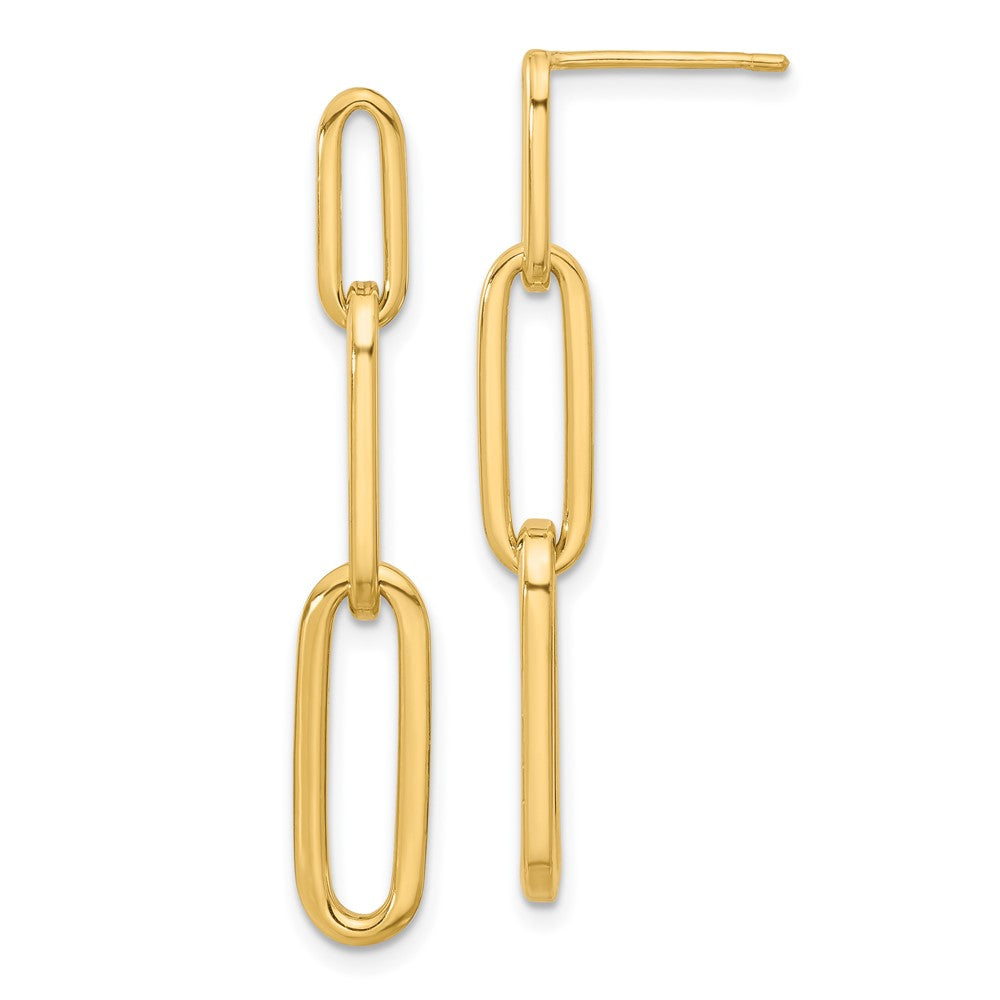 Gold Leslie's 14k Polished Paperclip Link Post Dangle Earrings Model-LE2635 - Charlie & Co. Jewelry