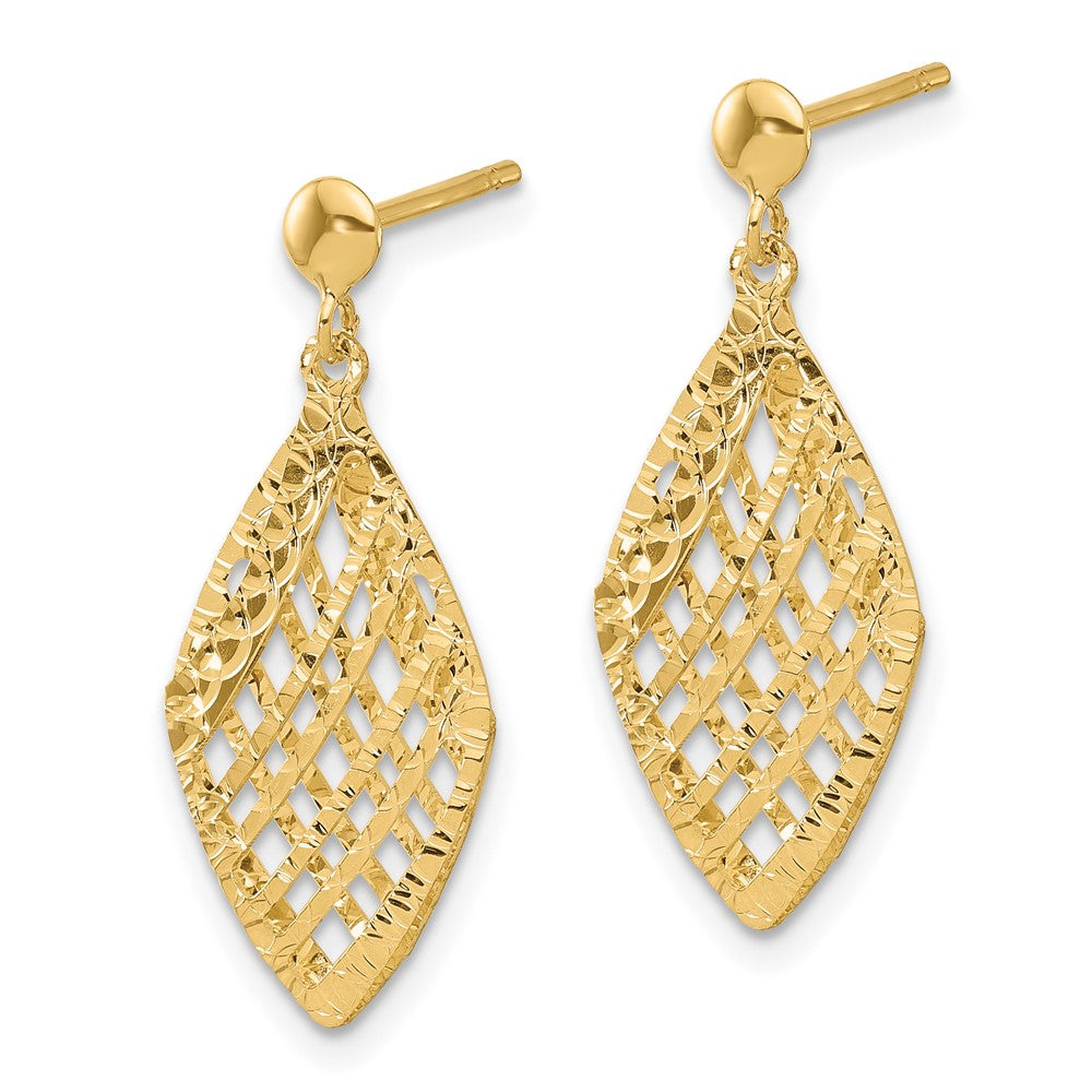 Gold Leslie's 14k Polished Diamond Cut Post Dangle Earrings - Model LE2636 - Charlie & Co. Jewelry