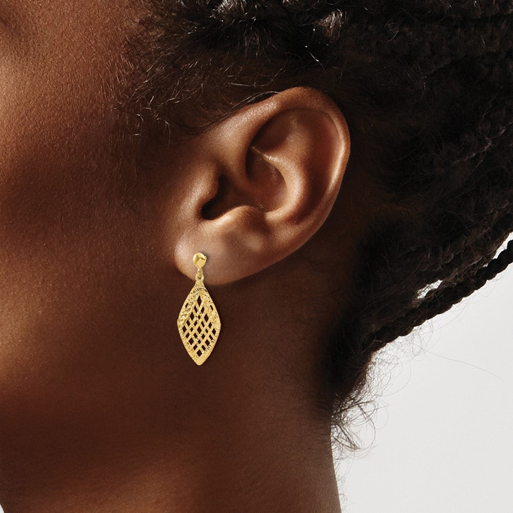 Gold Leslie's 14k Polished Diamond Cut Post Dangle Earrings - Model LE2636 - Charlie & Co. Jewelry