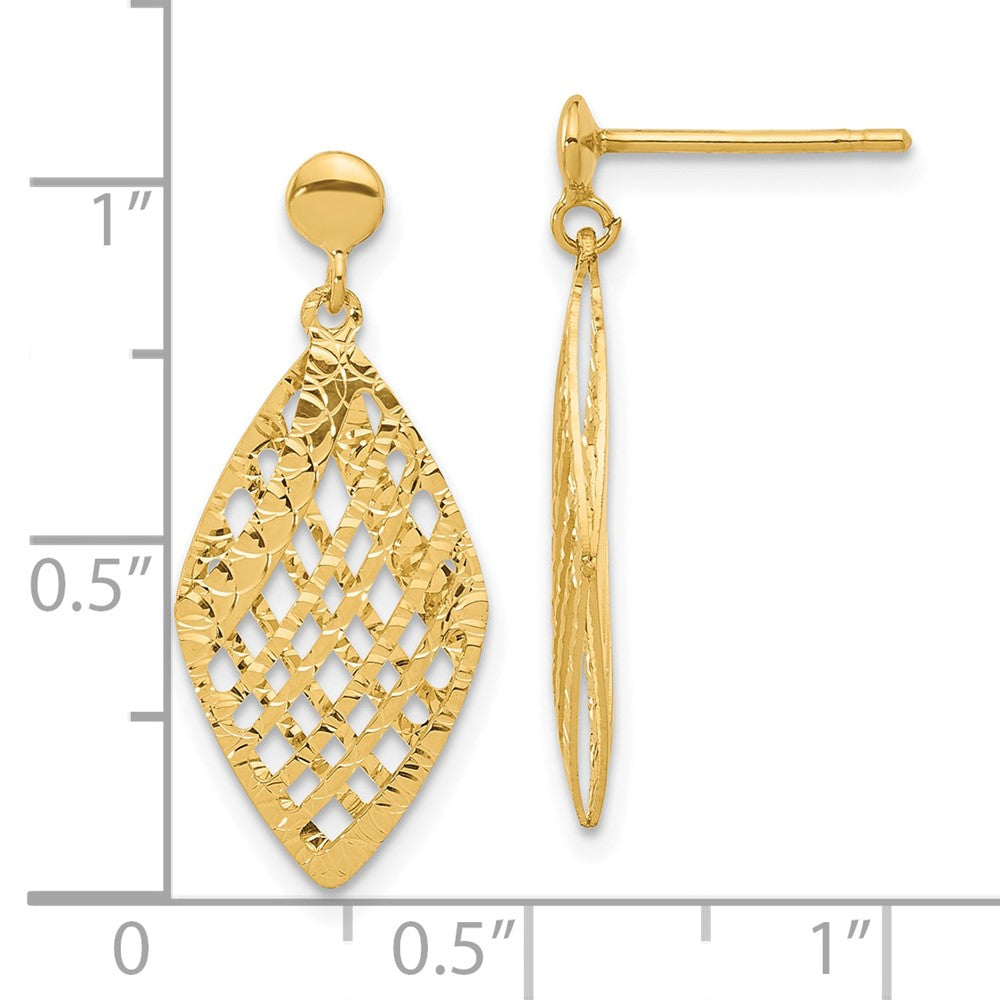 Gold Leslie's 14k Polished Diamond Cut Post Dangle Earrings - Model LE2636 - Charlie & Co. Jewelry