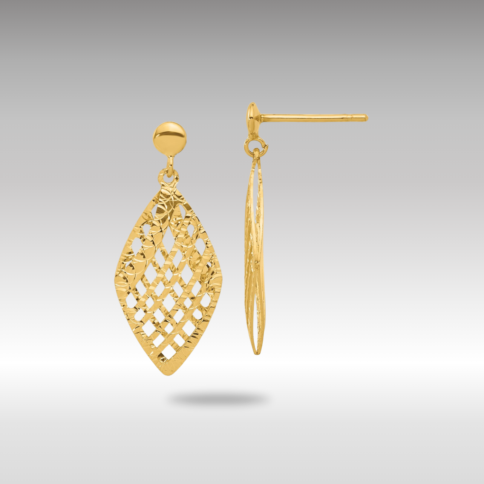 Gold Leslie's 14k Polished Diamond Cut Post Dangle Earrings - Model LE2636 - Charlie & Co. Jewelry