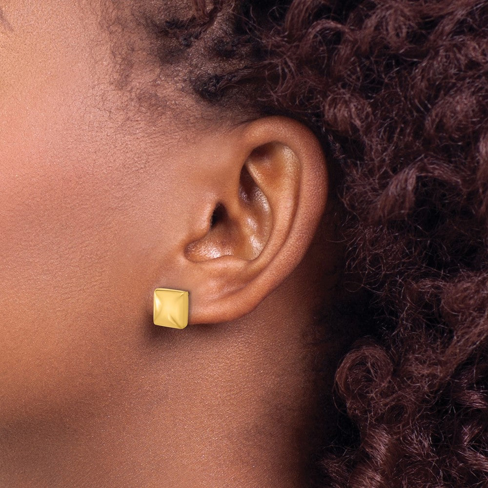 Gold Leslie's 14K Polished Hollow Puffed Square Post Earrings - Model LE2640 - Charlie & Co. Jewelry