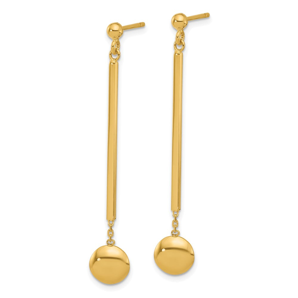 Gold Polished Bar with Bead Dangle Post Earrings - Model LE2710 - Charlie & Co. Jewelry