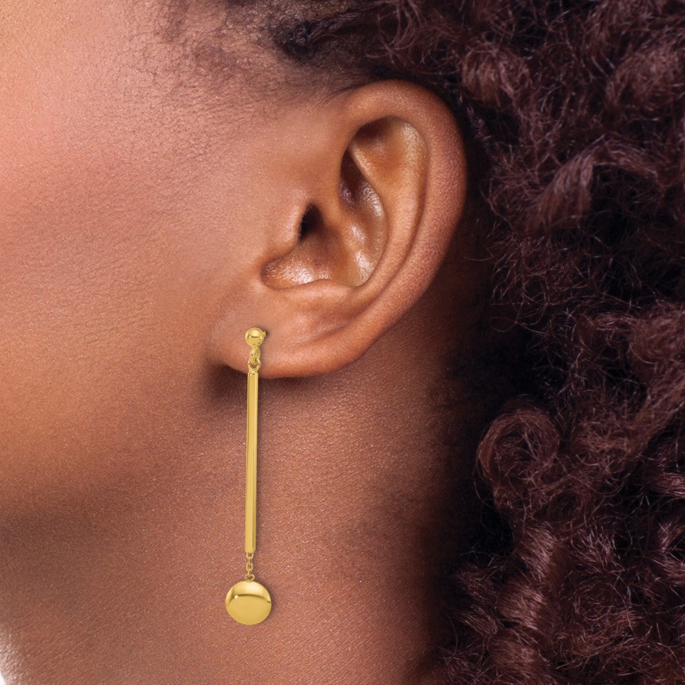 Gold Polished Bar with Bead Dangle Post Earrings - Model LE2710 - Charlie & Co. Jewelry