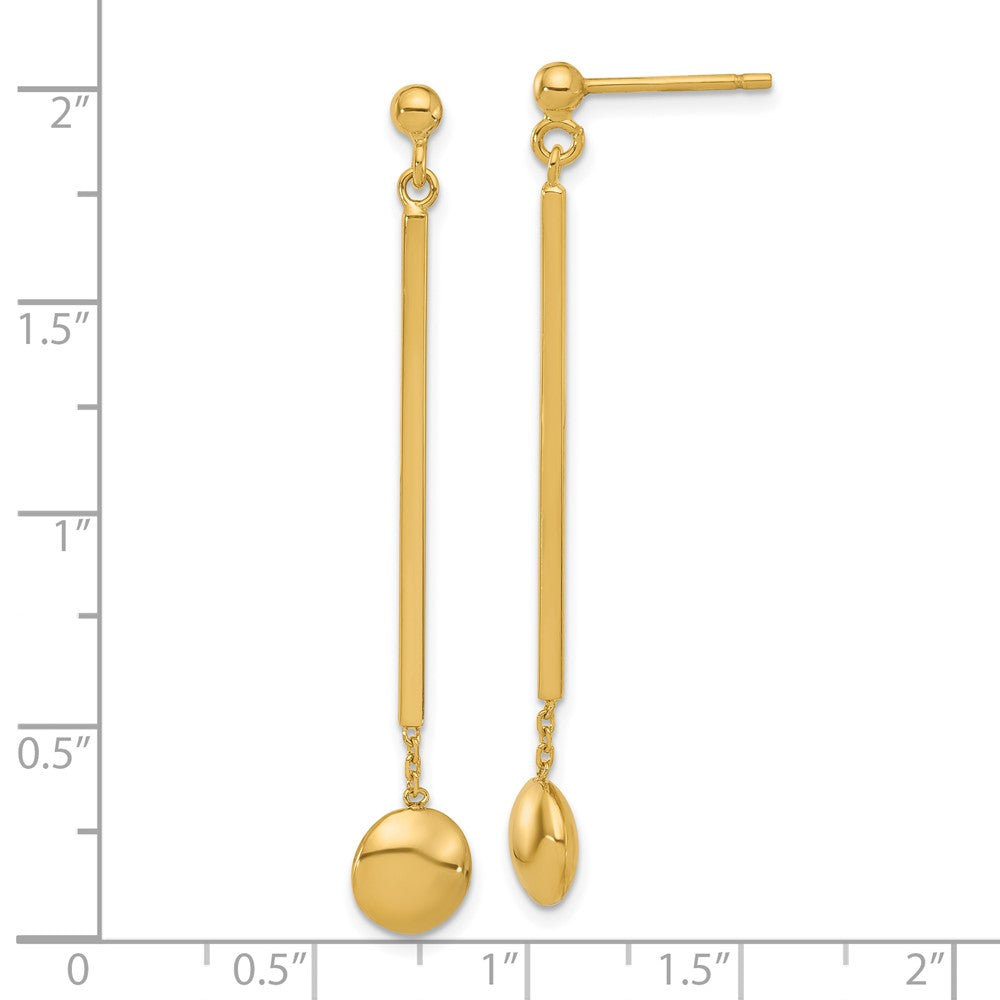 Gold Polished Bar with Bead Dangle Post Earrings - Model LE2710 - Charlie & Co. Jewelry