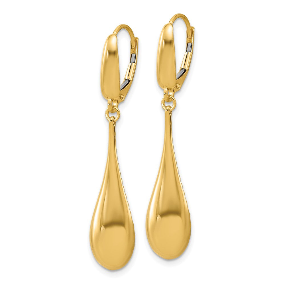Gold Leslie's 14K Polished Teardrop Dangle Leverback Earrings - Model LE2724 - Charlie & Co. Jewelry