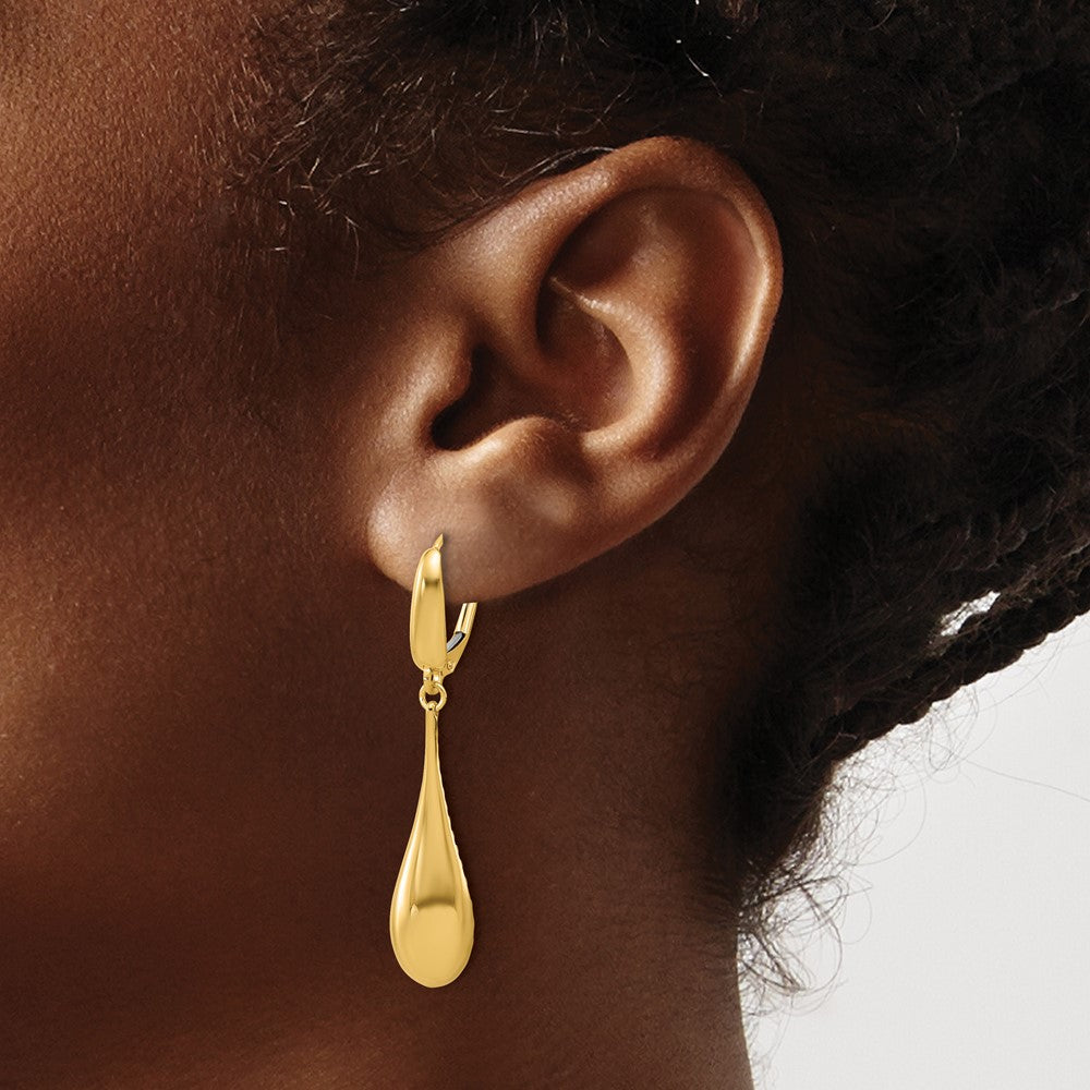 Gold Leslie's 14K Polished Teardrop Dangle Leverback Earrings - Model LE2724 - Charlie & Co. Jewelry