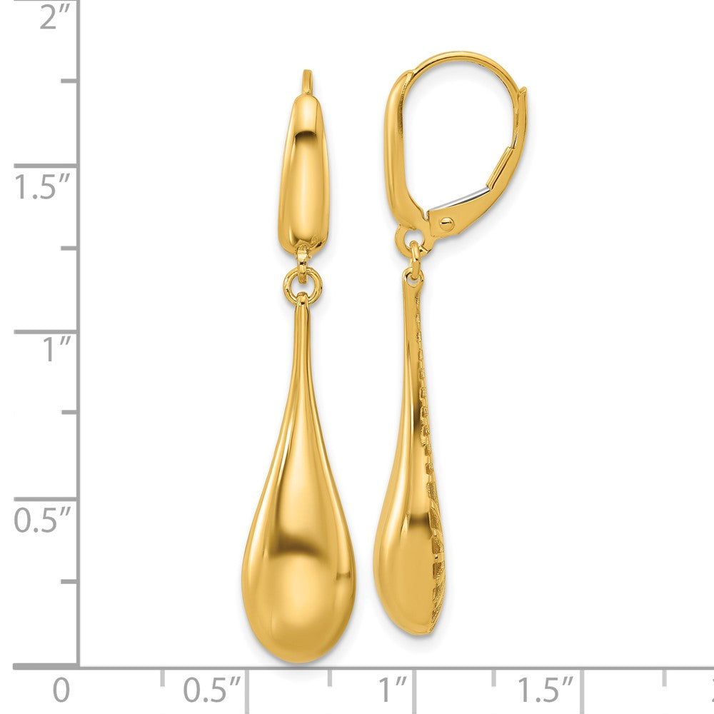 Gold Leslie's 14K Polished Teardrop Dangle Leverback Earrings - Model LE2724 - Charlie & Co. Jewelry
