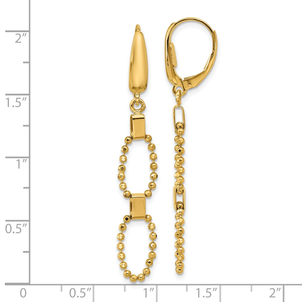 Gold Polished/Dia-cut Beaded Link Dangle Leverback Earrings - Model LE2779 - Charlie & Co. Jewelry