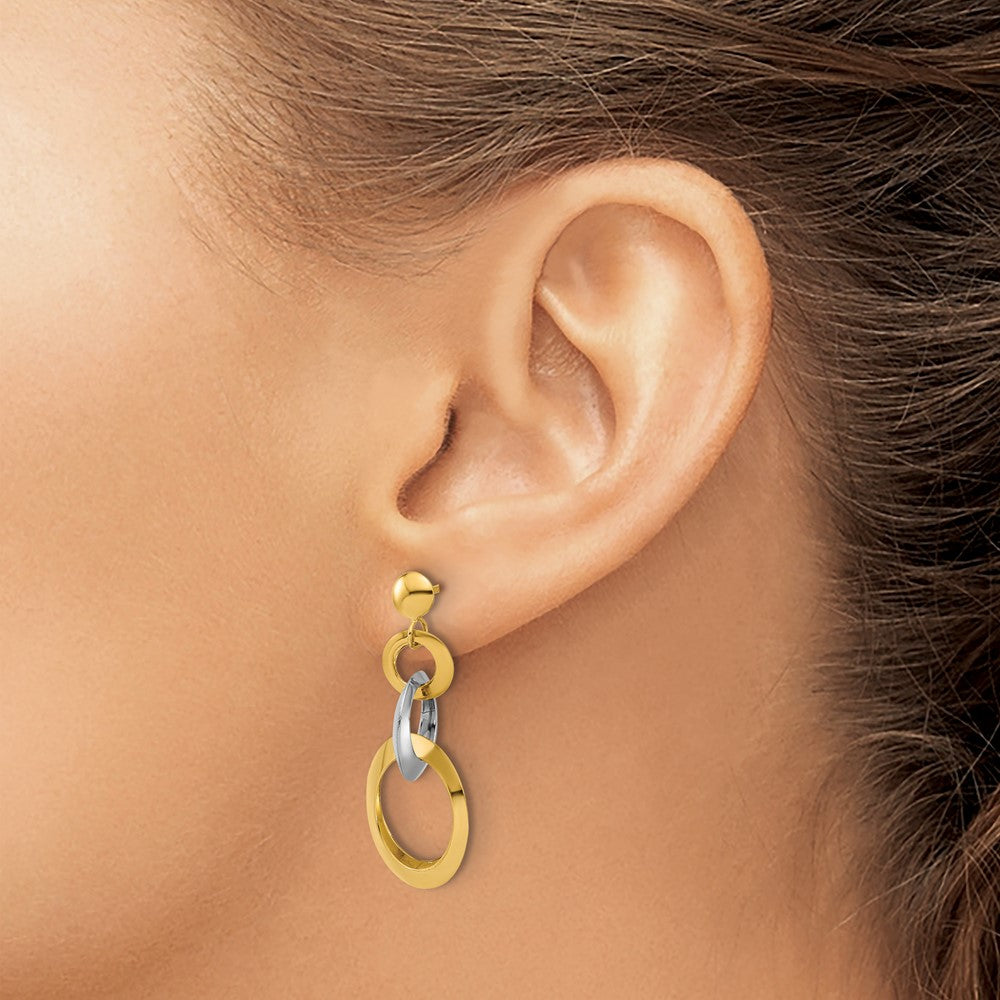 Gold Two-tone Polished Circle Link Dangle Post Earrings - Model LE2878 - Charlie & Co. Jewelry