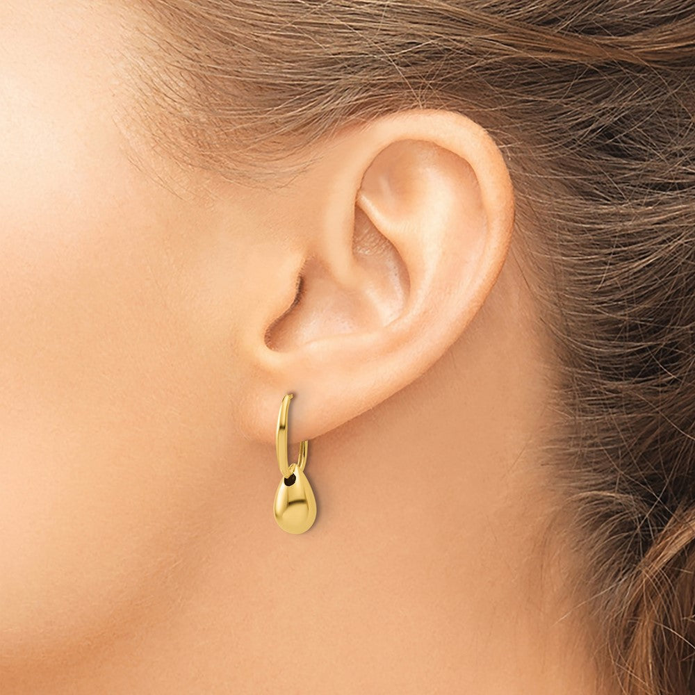Gold Polished Oval with Bead Hinged Hoop Earrings - Model LE2894 - Charlie & Co. Jewelry