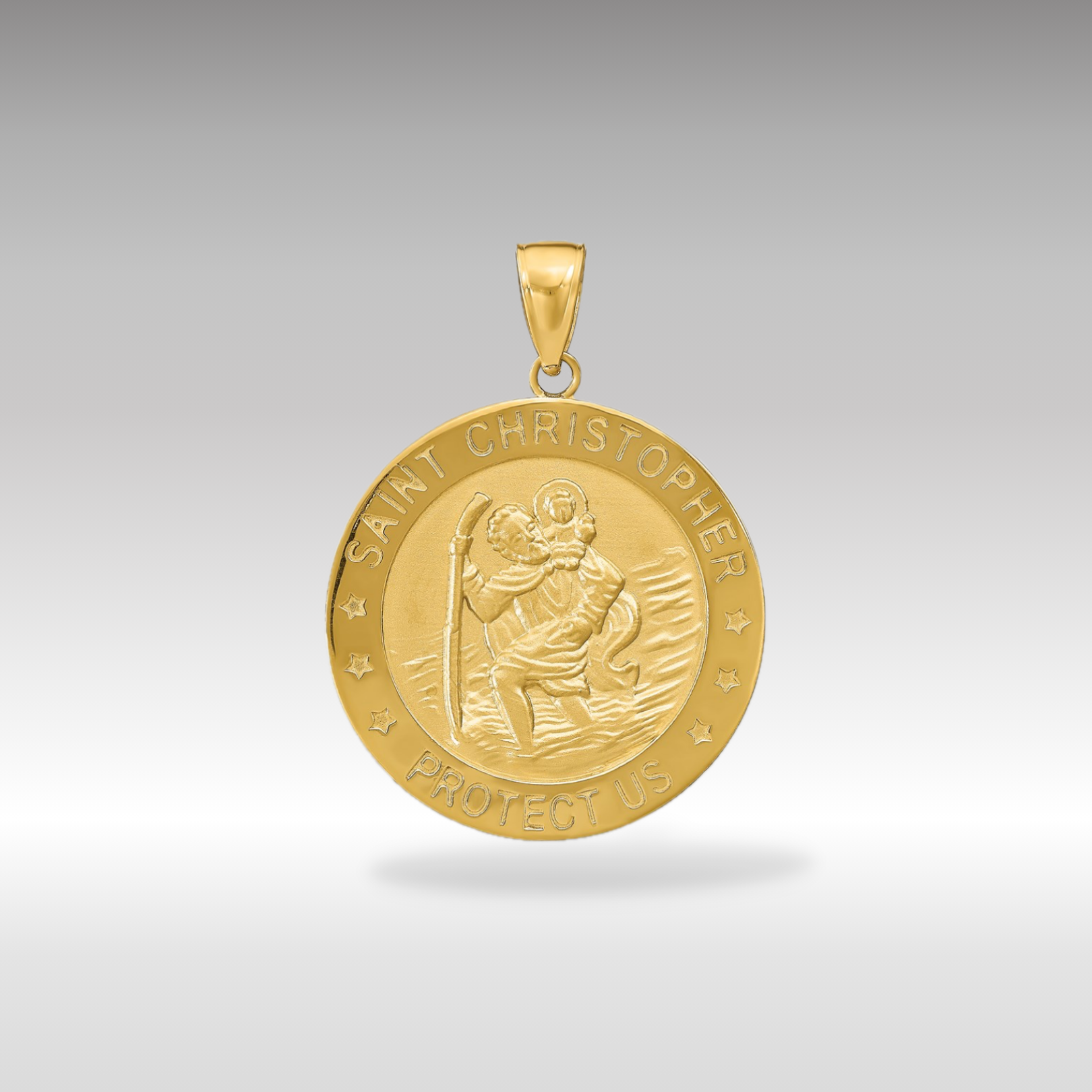 14K Gold Large St. Christopher Solid Medal Pendant - Charlie & Co. Jewelry