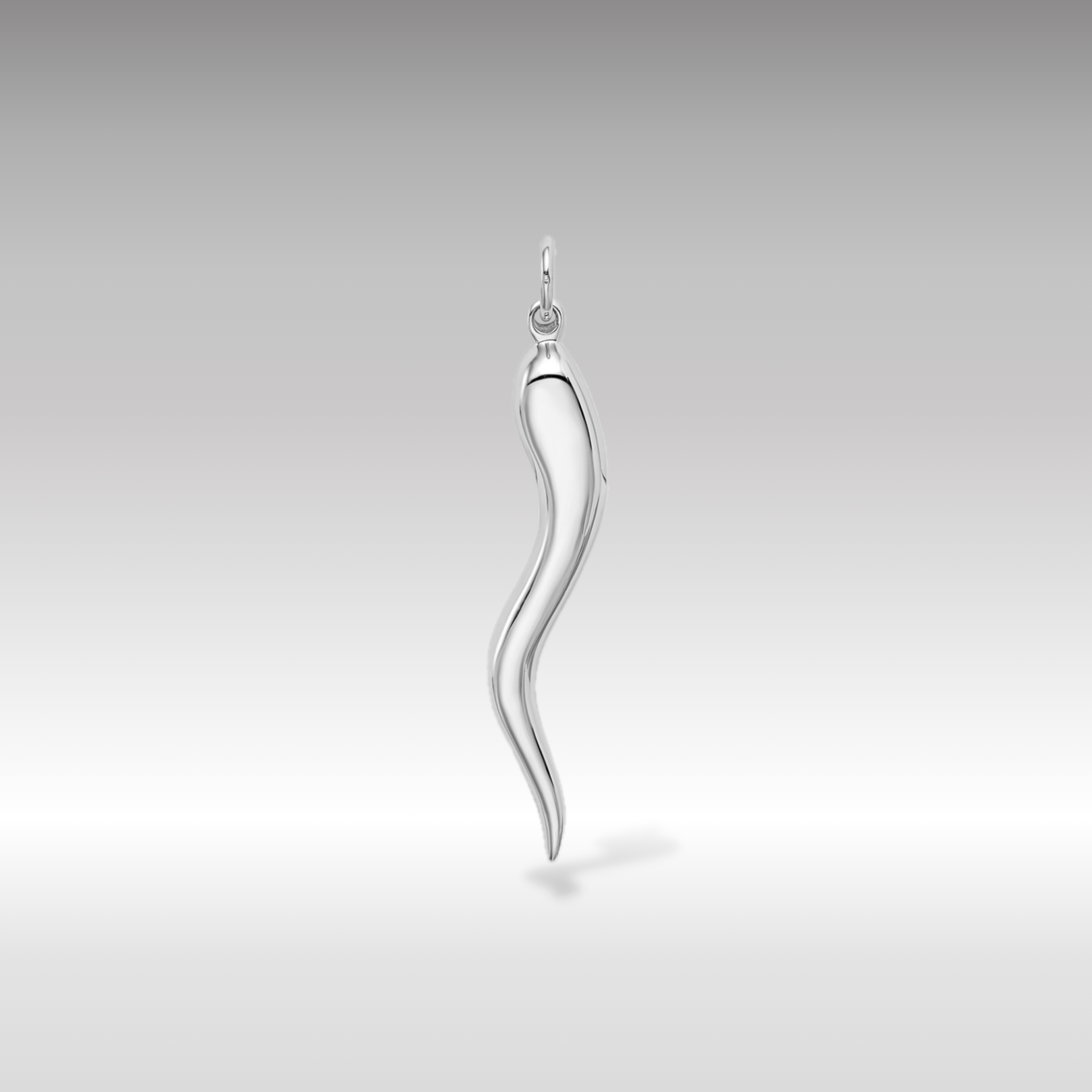 14K White Gold Extra Large 3D Italian Horn Charm - Charlie & Co. Jewelry