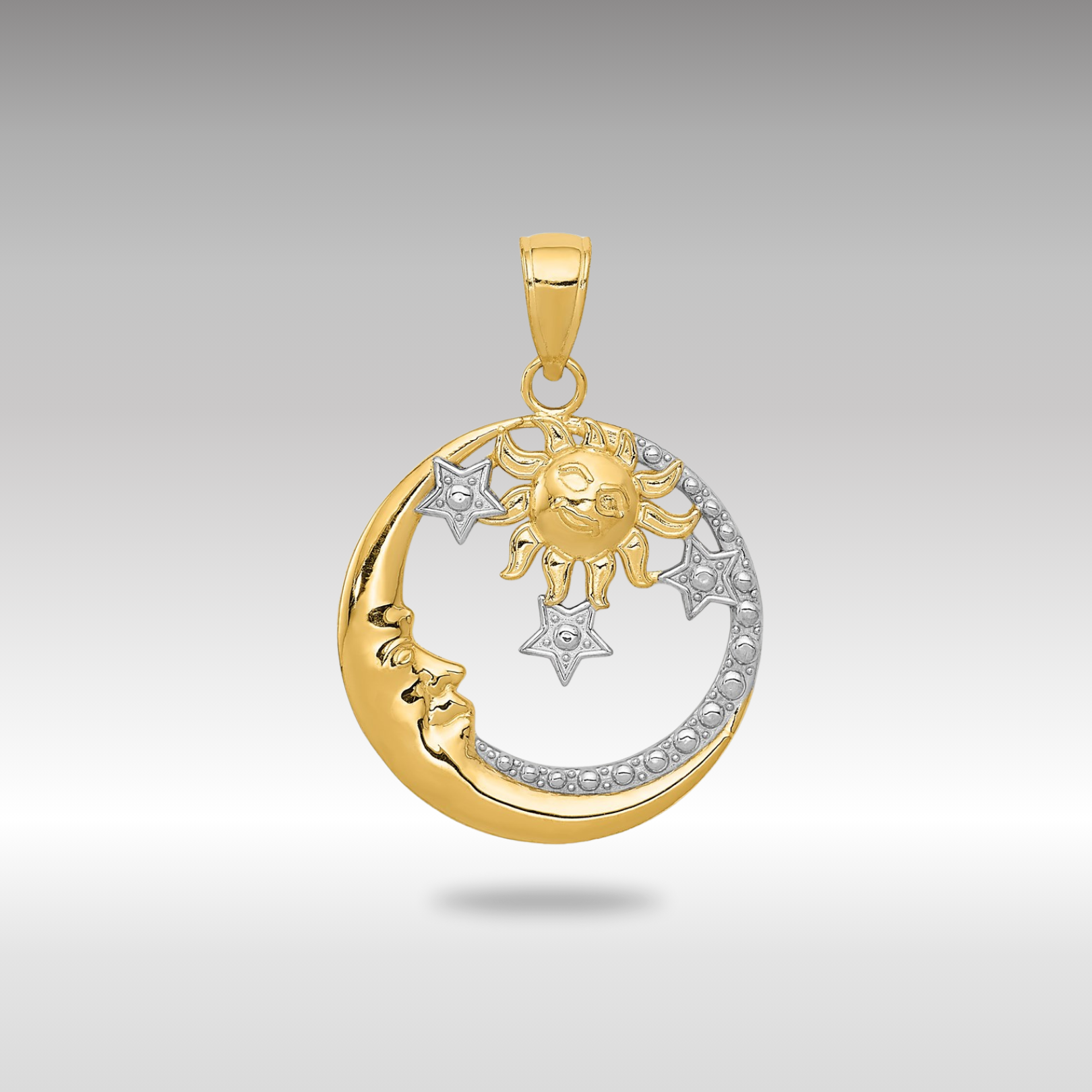 Yellow and White Gold Diamond-cut Celestial Pendant Necklace Model-M2867 - Charlie & Co. Jewelry