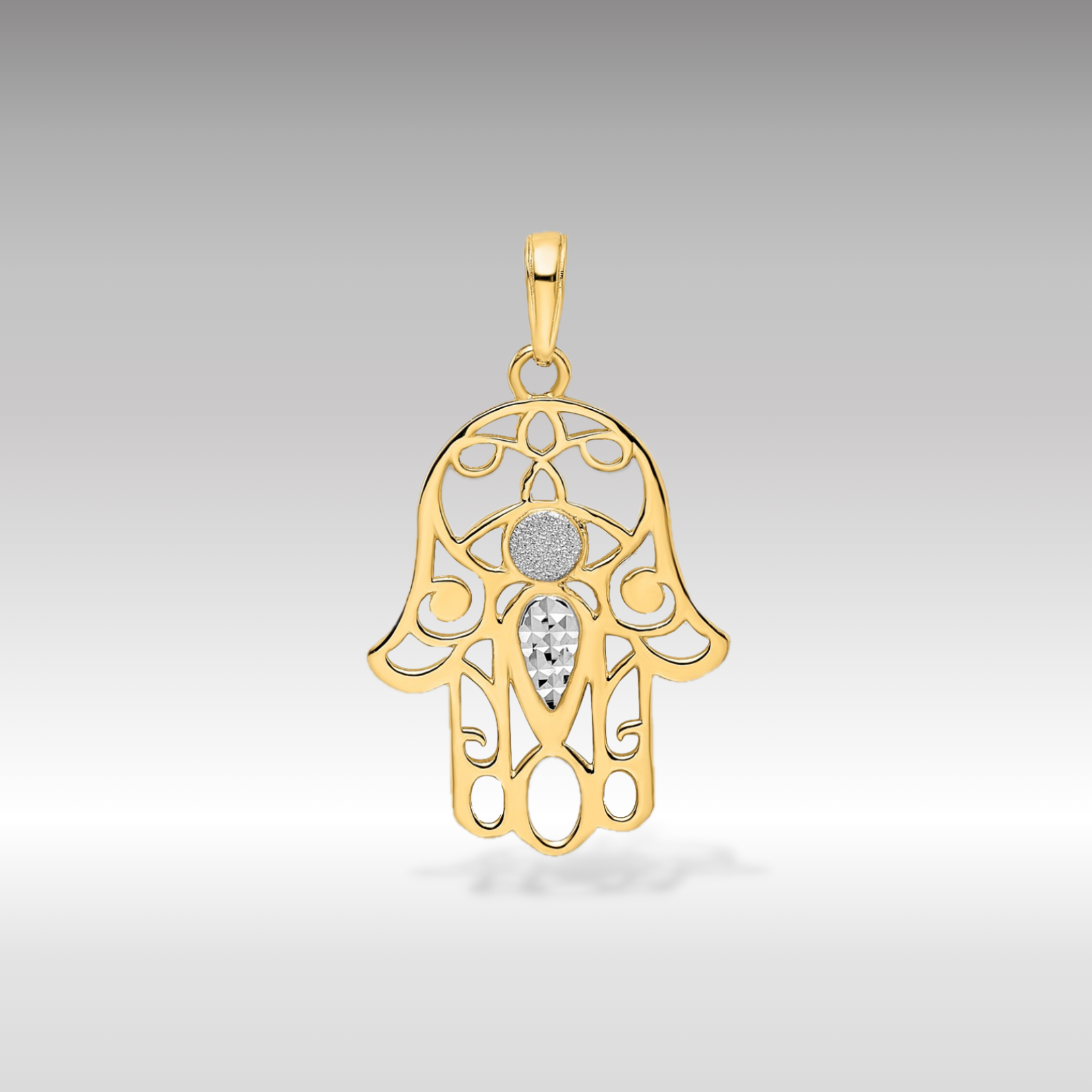 14K Gold Large Diamond-Cut Hamsa Evil Eye Pendant - Charlie & Co. Jewelry