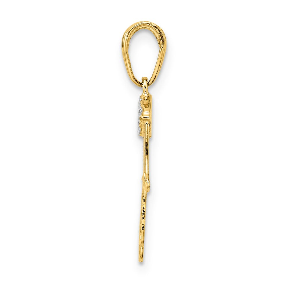 Yellow and White Gold Diamond-Cut Hamsa Evil Eye Pendant Model-M2943 - Charlie & Co. Jewelry