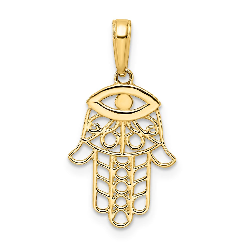 Yellow and White Gold Diamond-Cut Hamsa Evil Eye Pendant Model-M2943 - Charlie & Co. Jewelry
