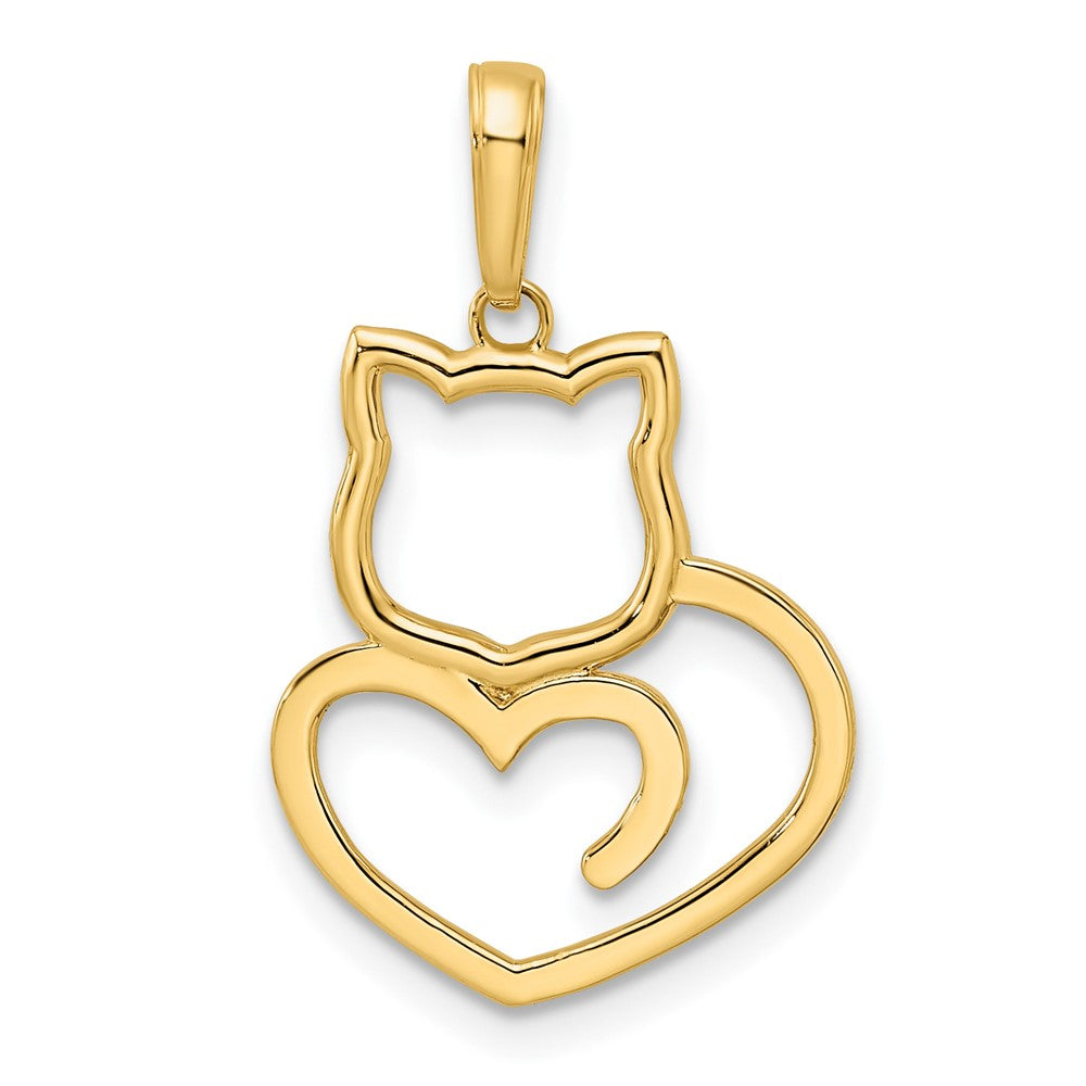 14K Yellow Gold and White Gold Diamond-Cut Cat Heart Necklace Pendant - Charlie & Co. Jewelry