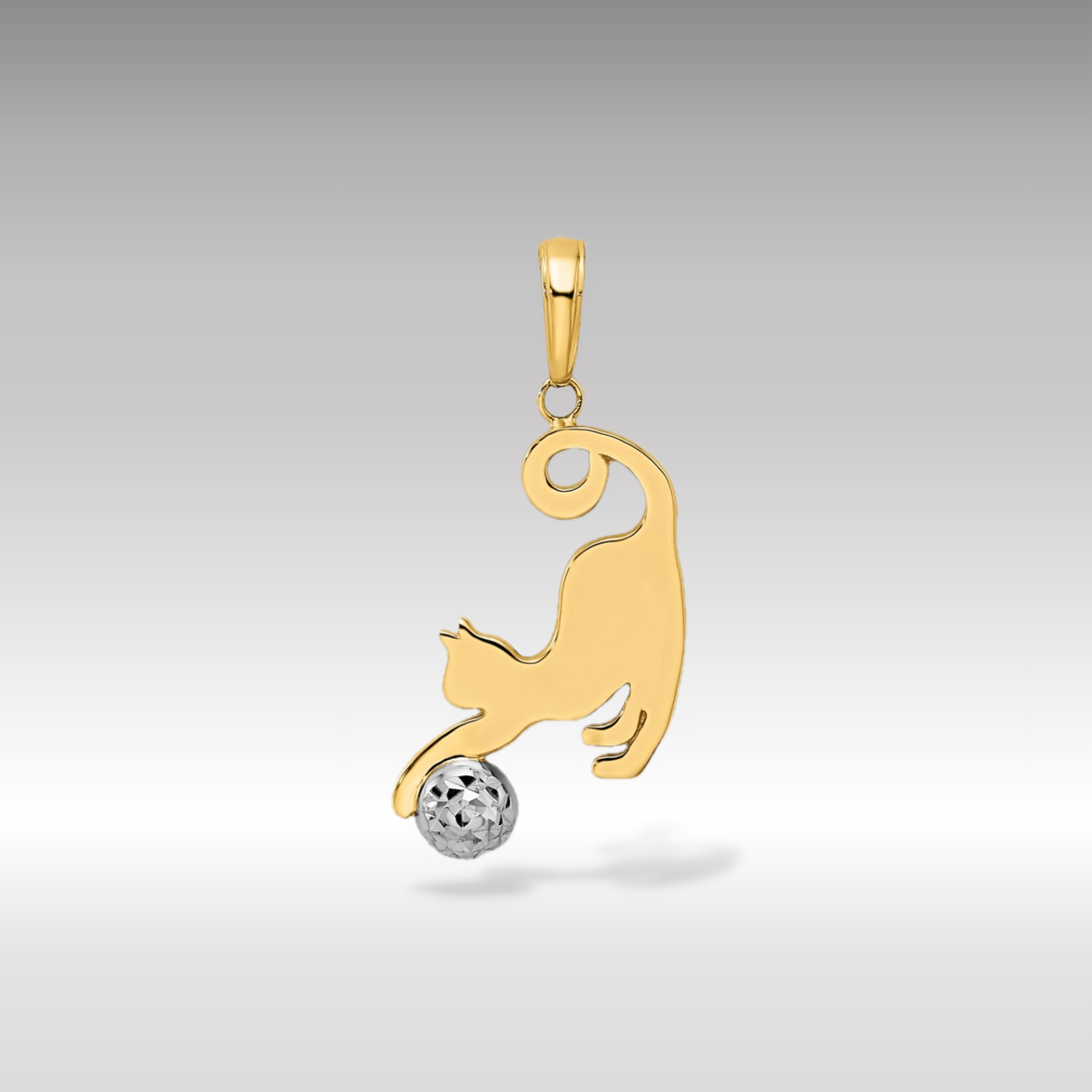 14K Gold Diamond-Cut Cat and Ball Pendant - Charlie & Co. Jewelry