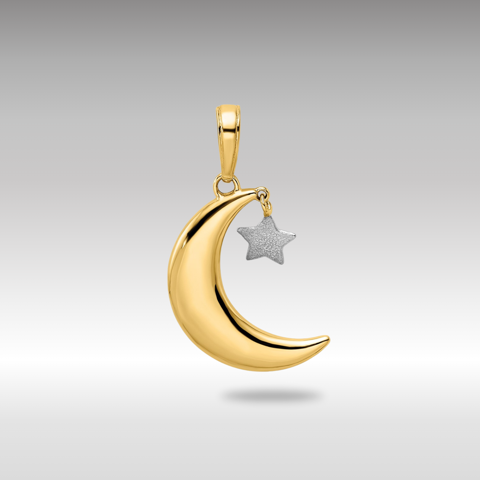 Gold Half Moon with Star Moveable Charm Necklace Model-M2962 - Charlie & Co. Jewelry