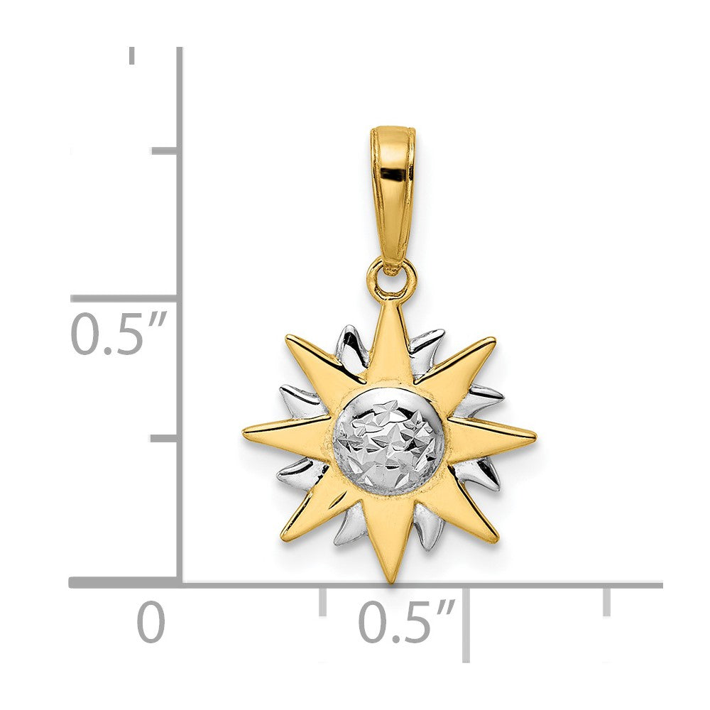 Yellow and White Gold Diamond-Cut Sun Pendant Necklace Model-M2964 - Charlie & Co. Jewelry