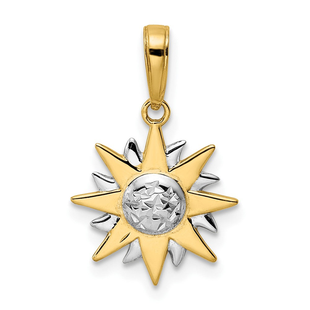Yellow and White Gold Diamond-Cut Sun Pendant Necklace Model-M2964 - Charlie & Co. Jewelry