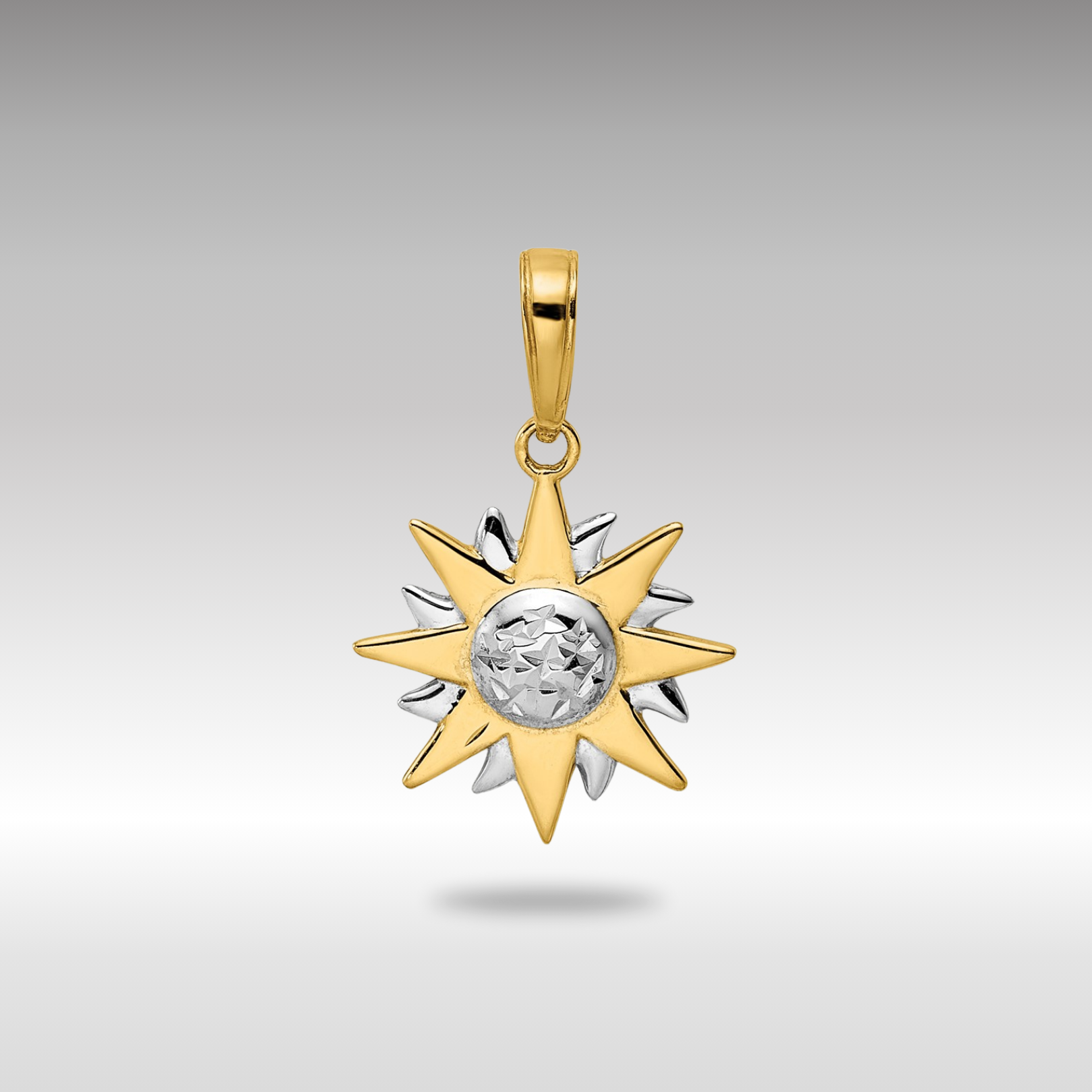 Yellow and White Gold Diamond-Cut Sun Pendant Necklace Model-M2964 - Charlie & Co. Jewelry