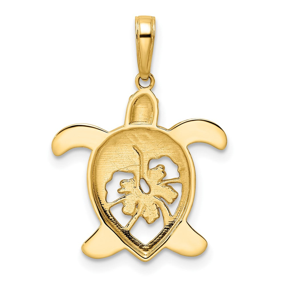 14K Gold Floral Cut-Out Turtle Pendant with Diamond Accents - Charlie & Co. Jewelry