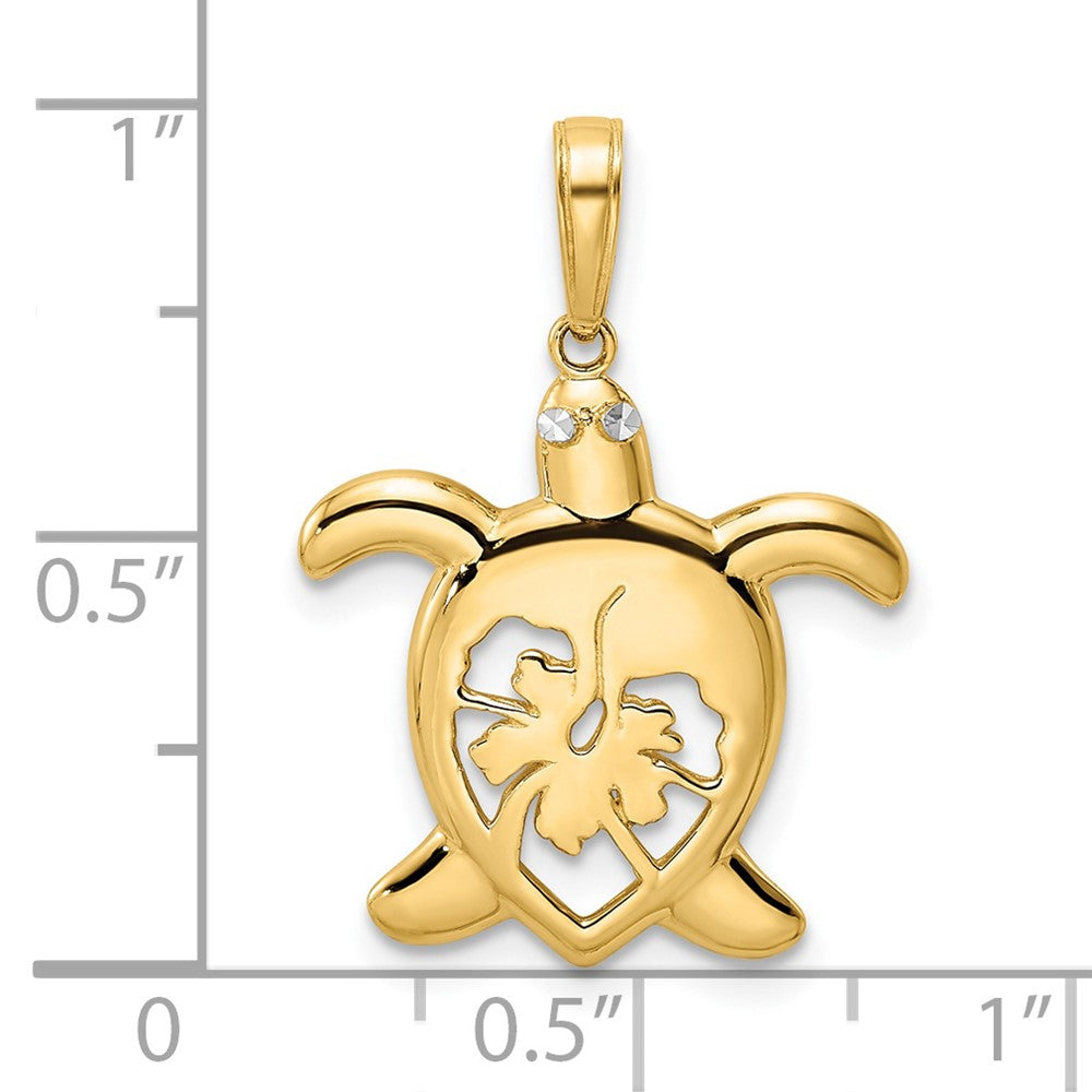 14K Gold Floral Cut-Out Turtle Pendant with Diamond Accents - Charlie & Co. Jewelry