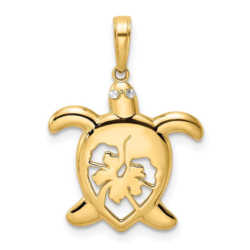 14K Gold Floral Cut-Out Turtle Pendant with Diamond Accents - Charlie & Co. Jewelry