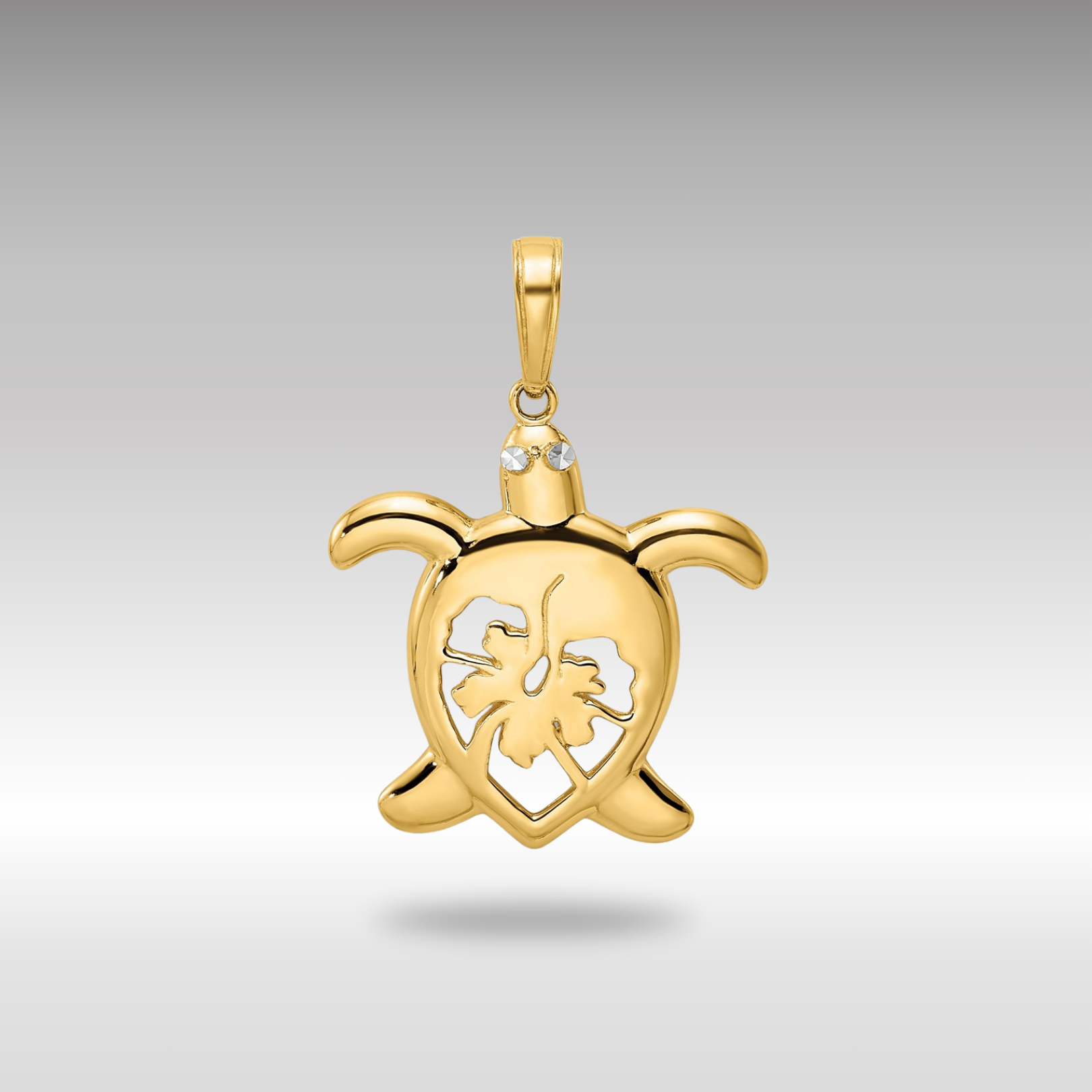 Gold Floral Cut-Out Turtle Pendant with Diamond Accents - Charlie & Co. Jewelry
