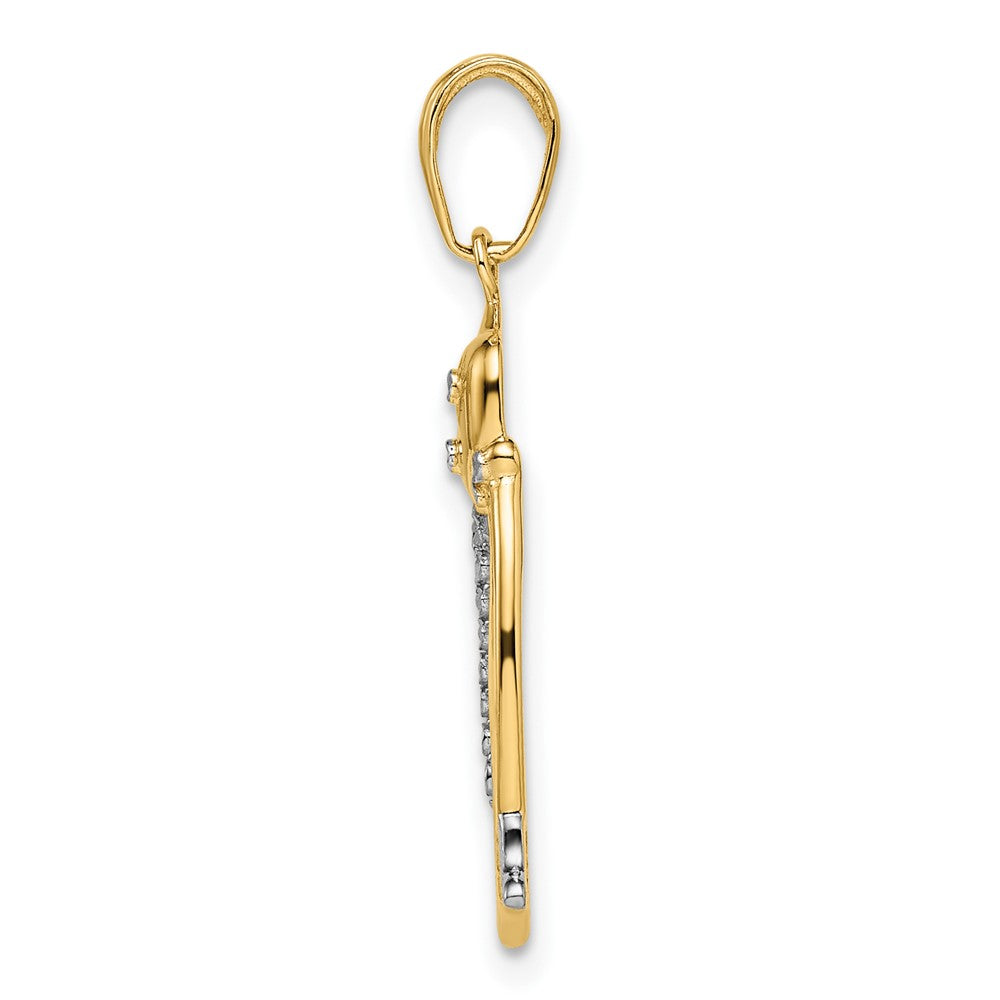 14K Gold and White Rhodium Diamond-Cut Cat Pendant - Charlie & Co. Jewelry