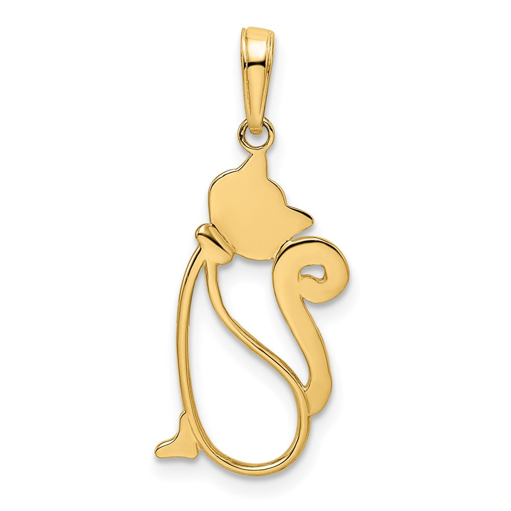 14K Gold and White Rhodium Diamond-Cut Cat Pendant - Charlie & Co. Jewelry