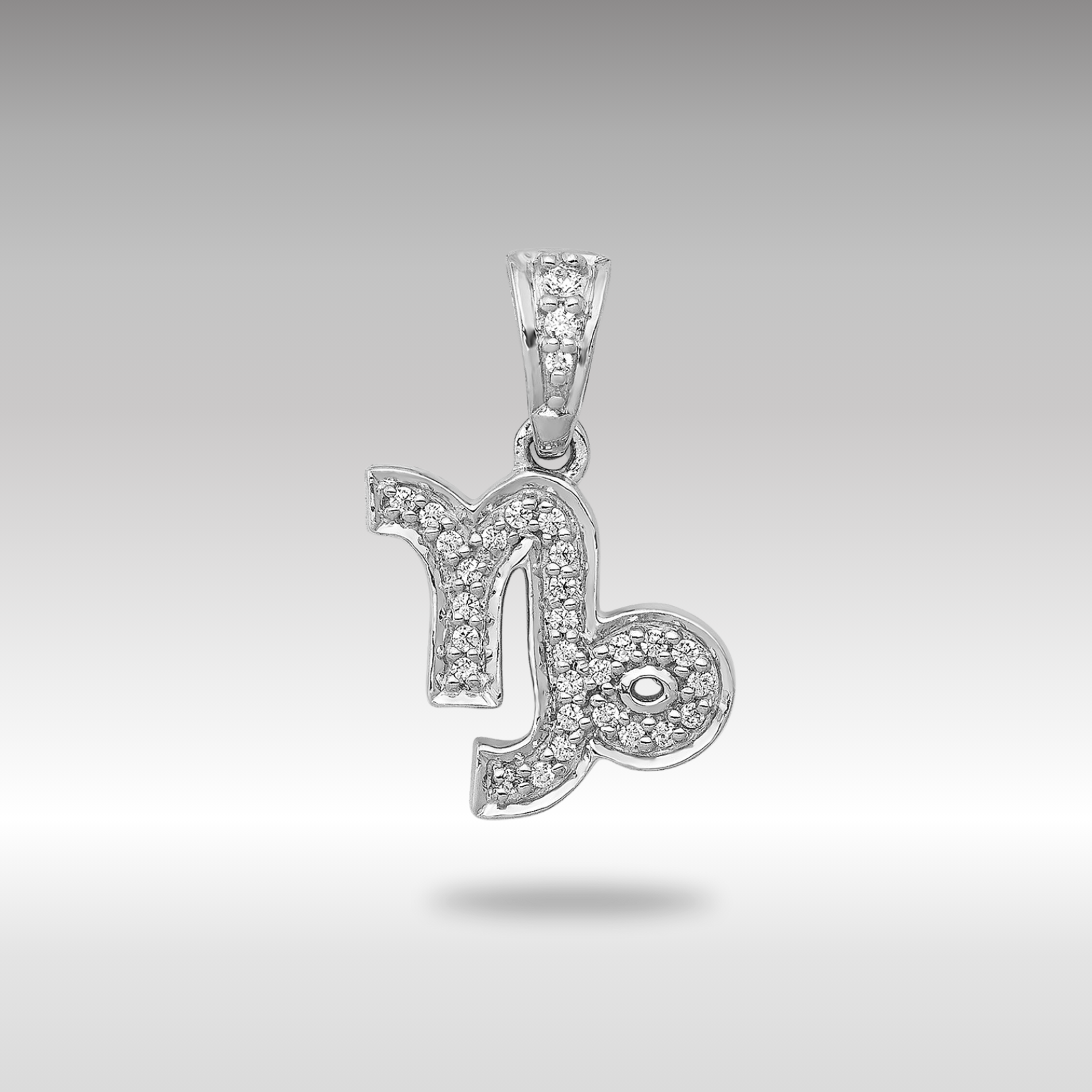 White Gold Diamond Capricorn Symbol Small Zodiac Pendant Model-PM4111-010-WA - Charlie & Co. Jewelry