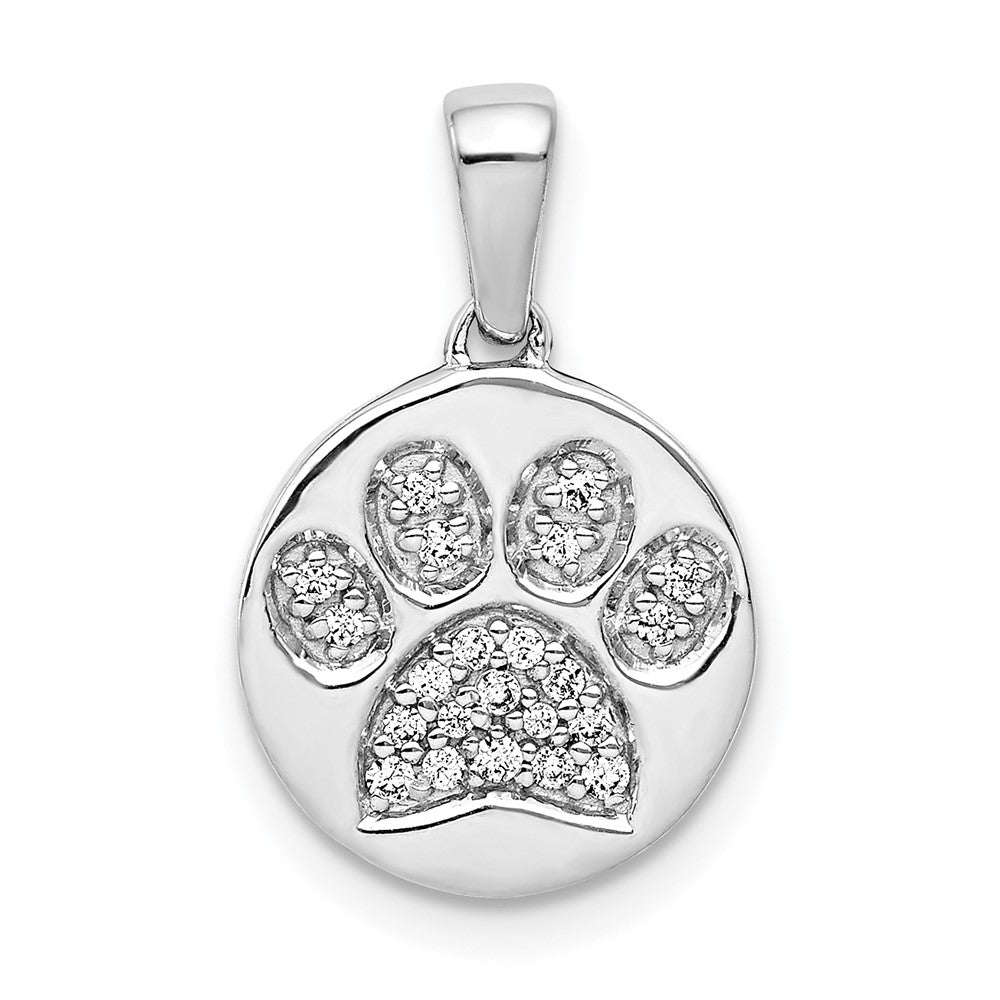 14k White Gold Diamond Paw Print Necklace Pendant - Charlie & Co. Jewelry