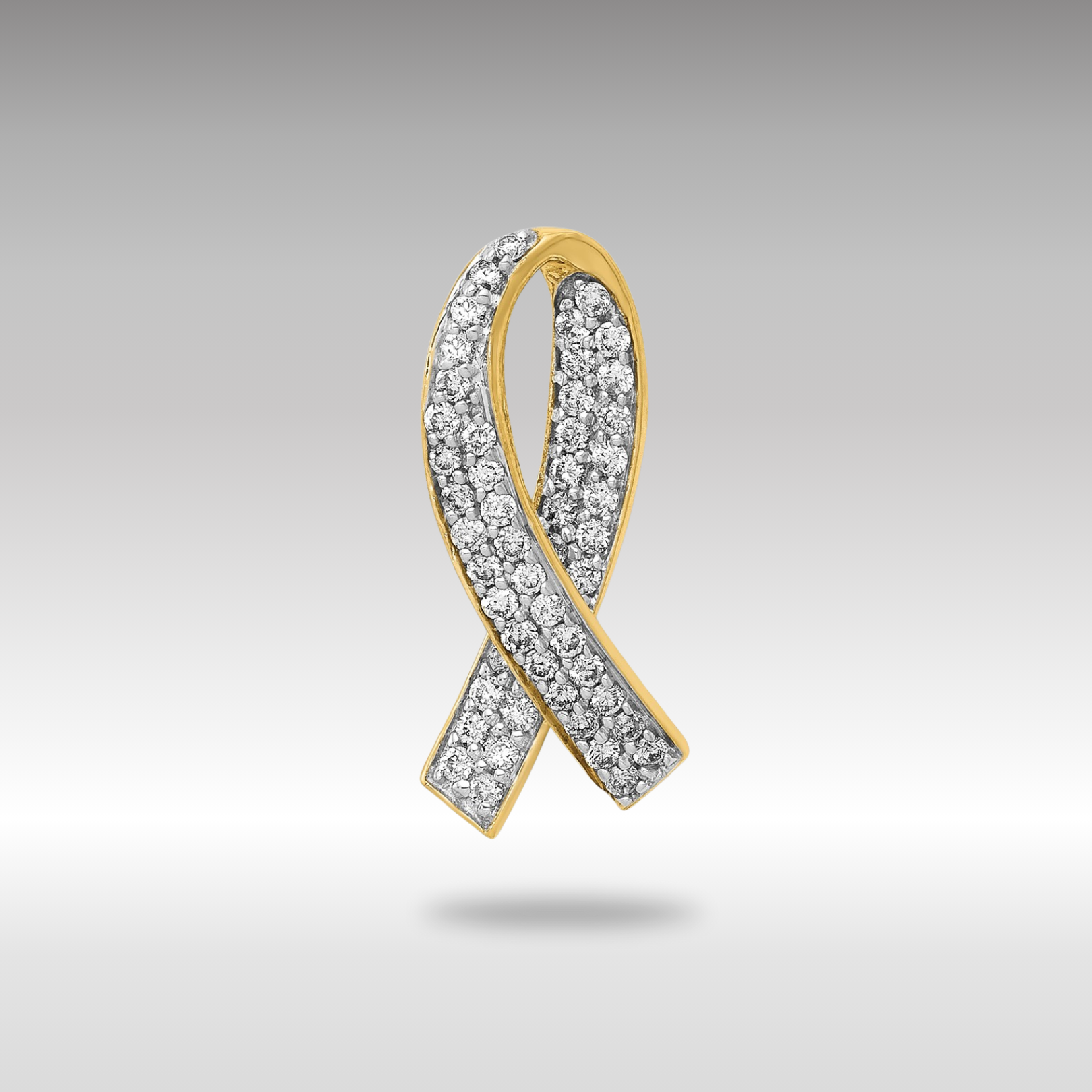 Gold and Diamond Encrusted Awareness Ribbon Necklace Pendant - Charlie & Co. Jewelry