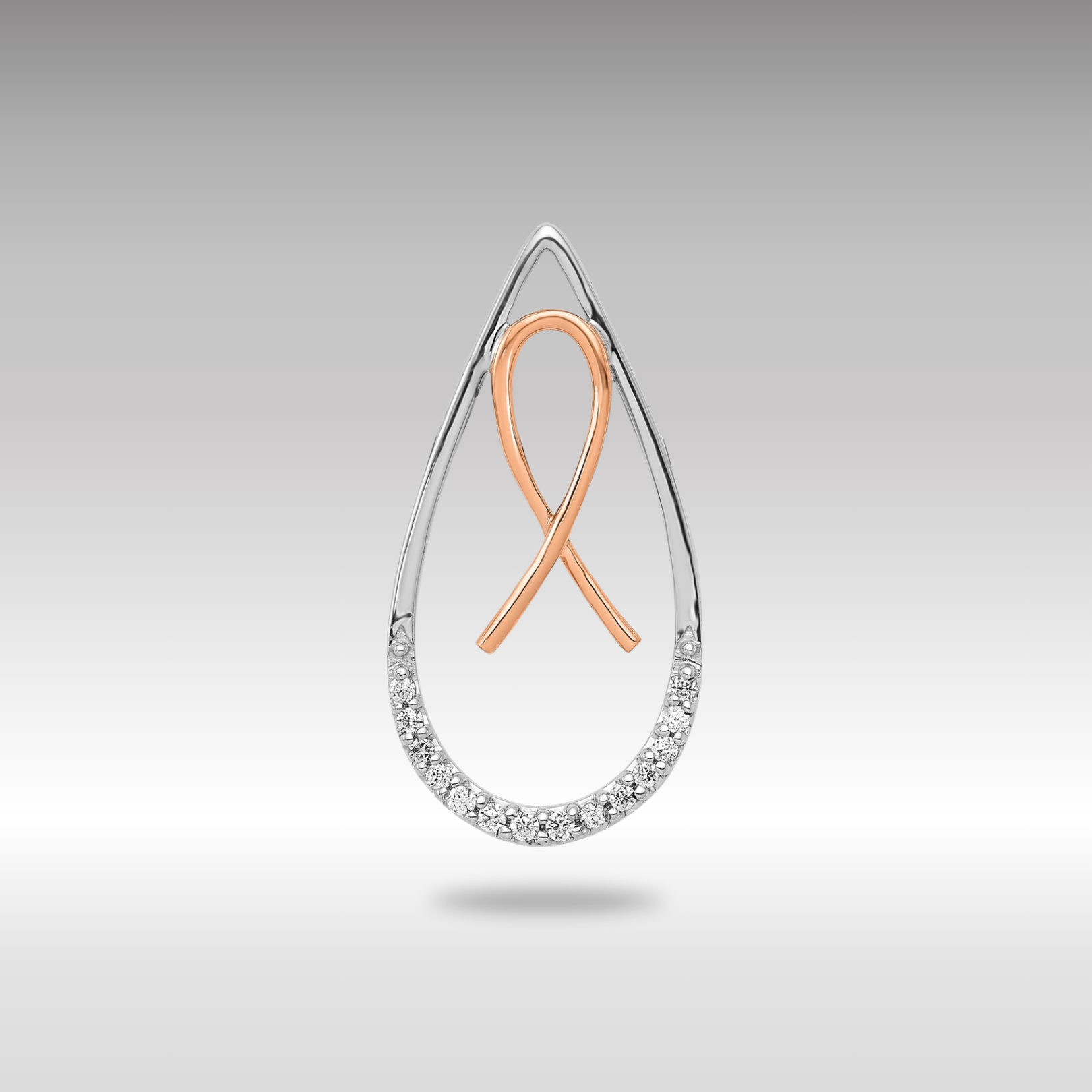 Two-Tone Gold Diamond Teardrop Awareness Ribbon Necklace Pendant - Charlie & Co. Jewelry