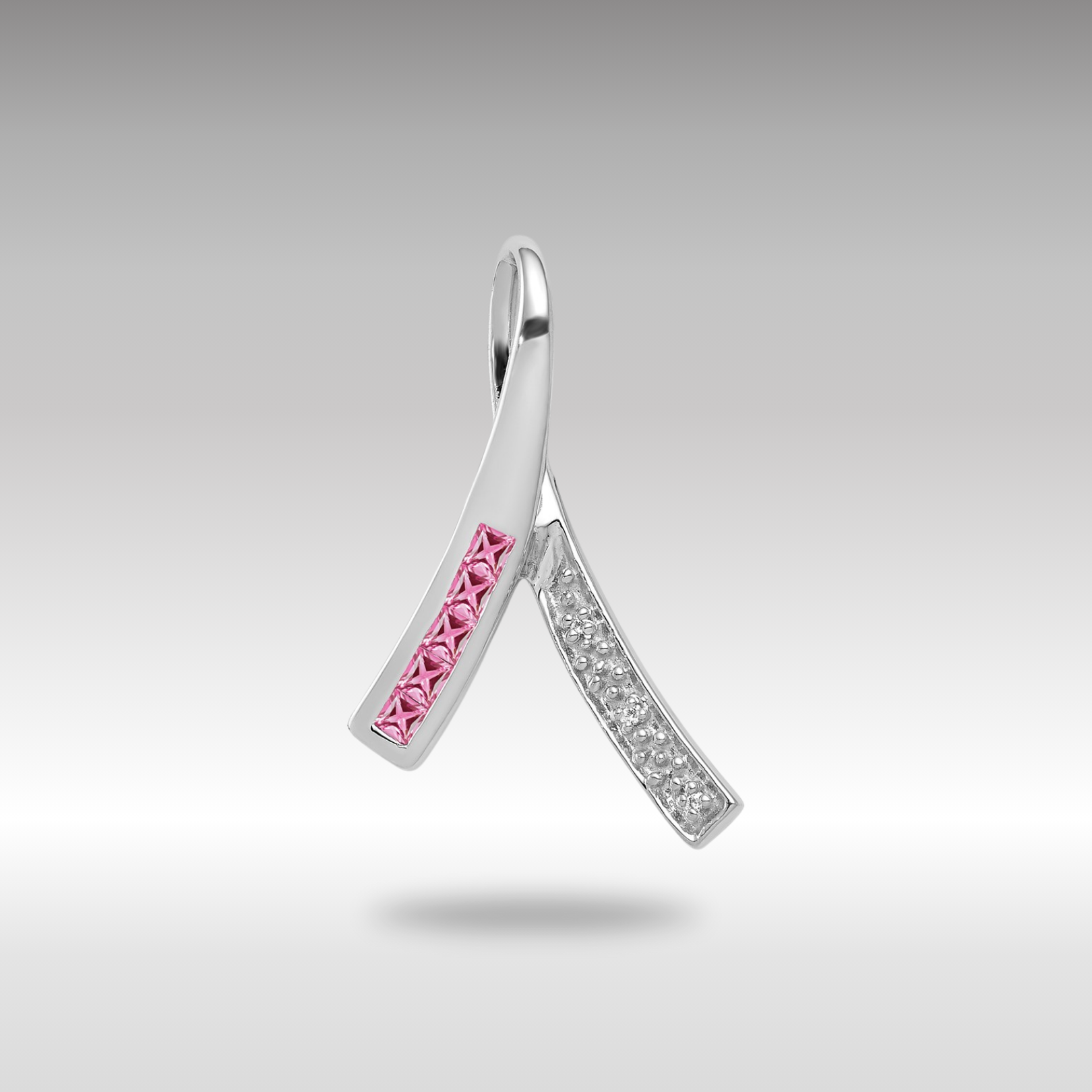 White Gold Diamond and Pink Sapphire Necklace Pendant - Charlie & Co. Jewelry