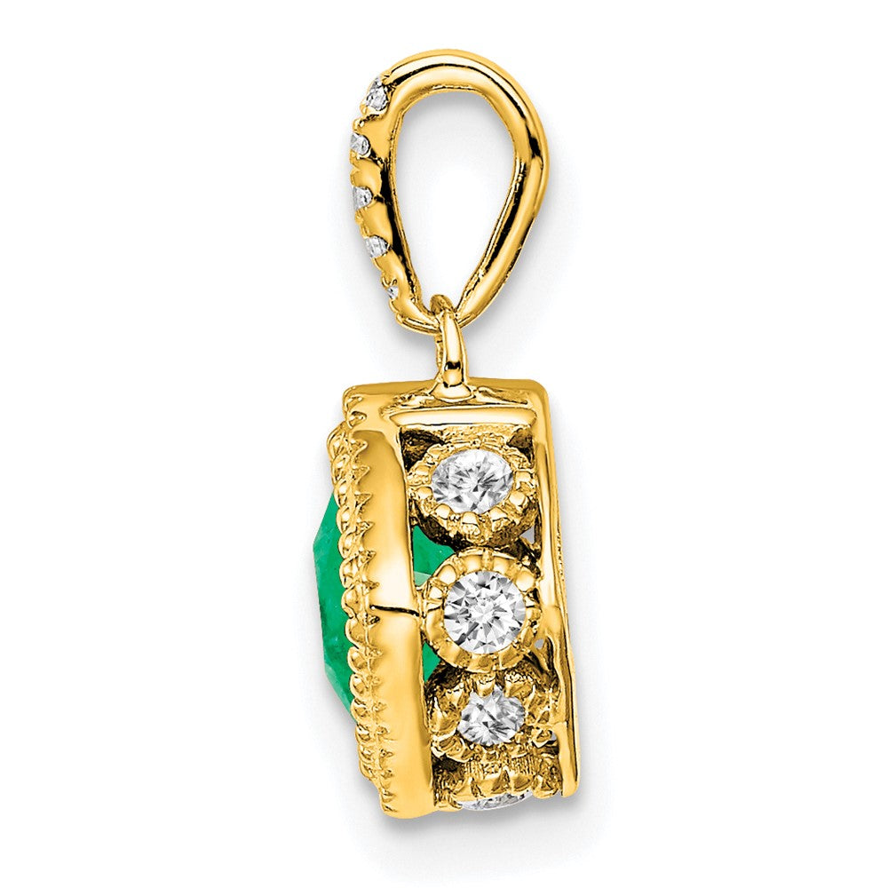Charlie & Co Jewelry | 14k Cushion Emerald And Diamond Pendant - Model PM7092-EM-013-YA