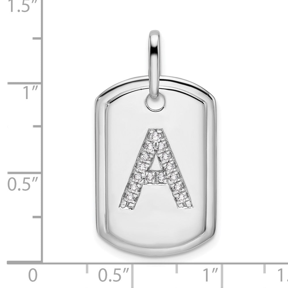 14K White Gold Initial "A" Dog Tag With Genuine Diamonds - Charlie & Co. Jewelry