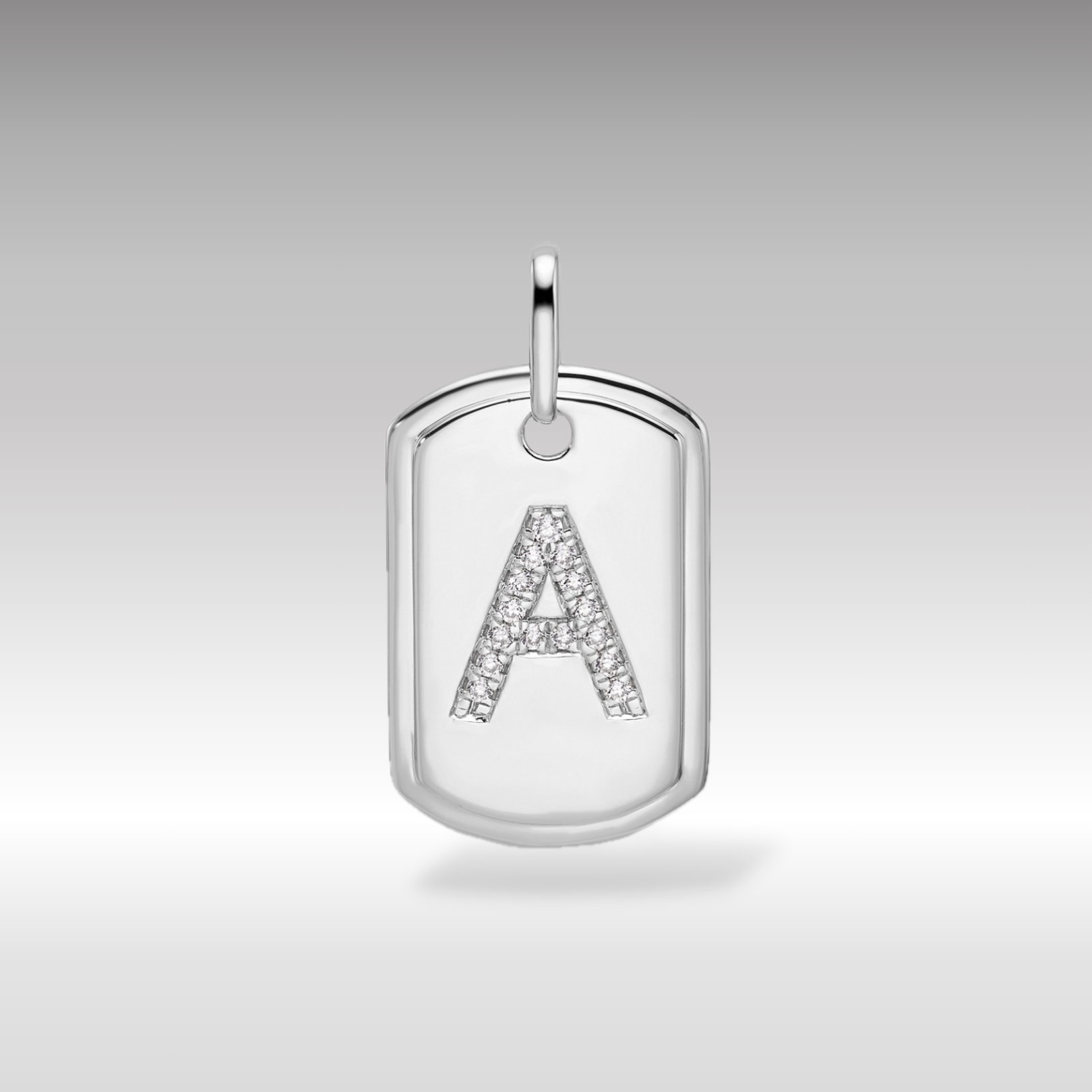 14K White Gold Initial "A" Dog Tag With Genuine Diamonds - Charlie & Co. Jewelry