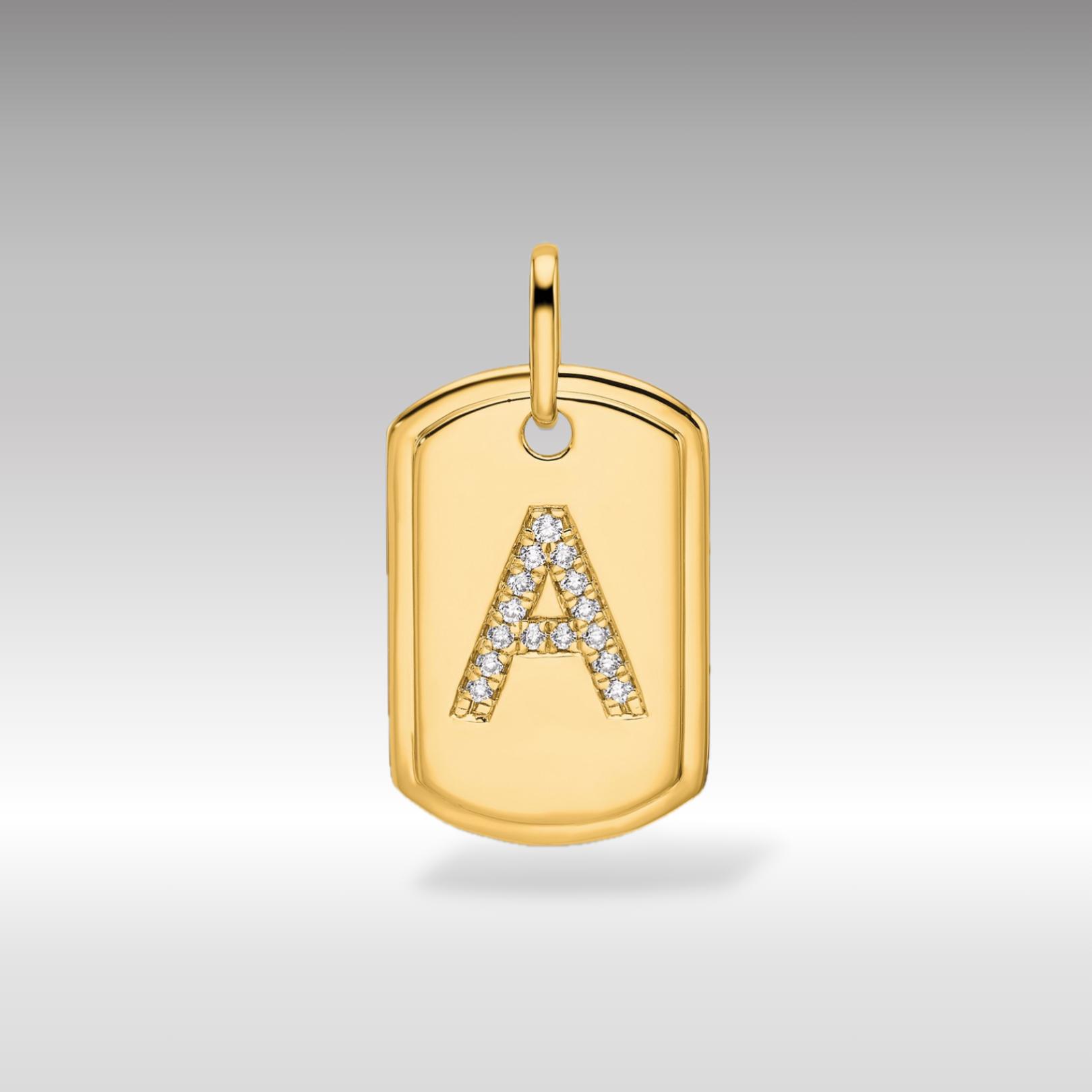 14K Gold Initial "A" Dog Tag With Genuine Diamonds - Charlie & Co. Jewelry