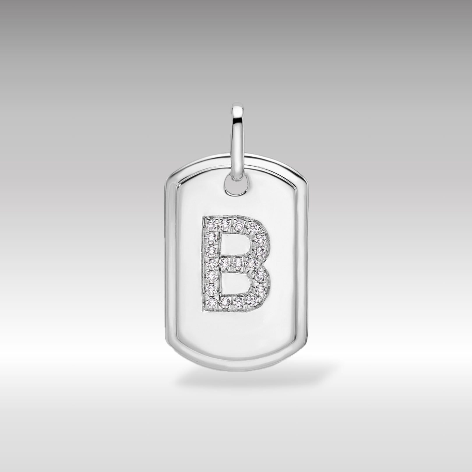 14K White Gold Initial "B" Dog Tag With Genuine Diamonds - Charlie & Co. Jewelry