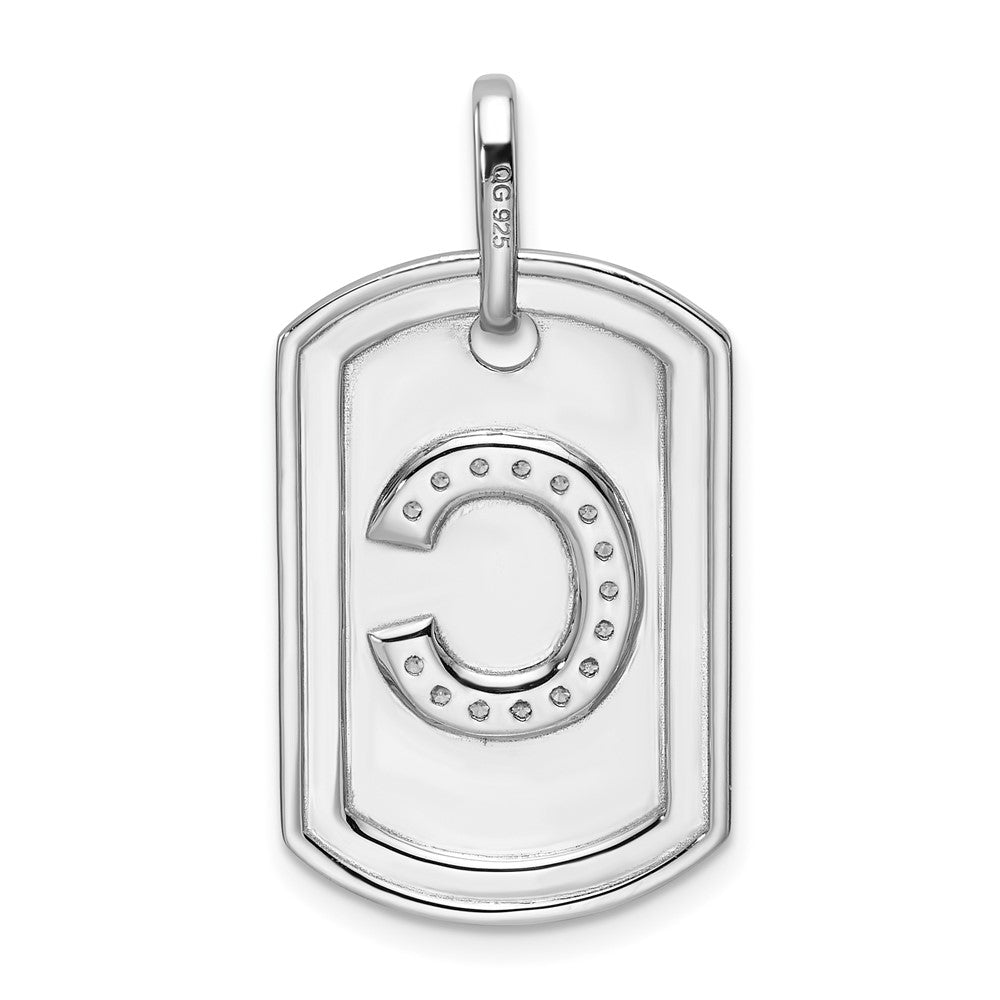 14K White Gold Initial "C" Dog Tag With Genuine Diamonds - Charlie & Co. Jewelry