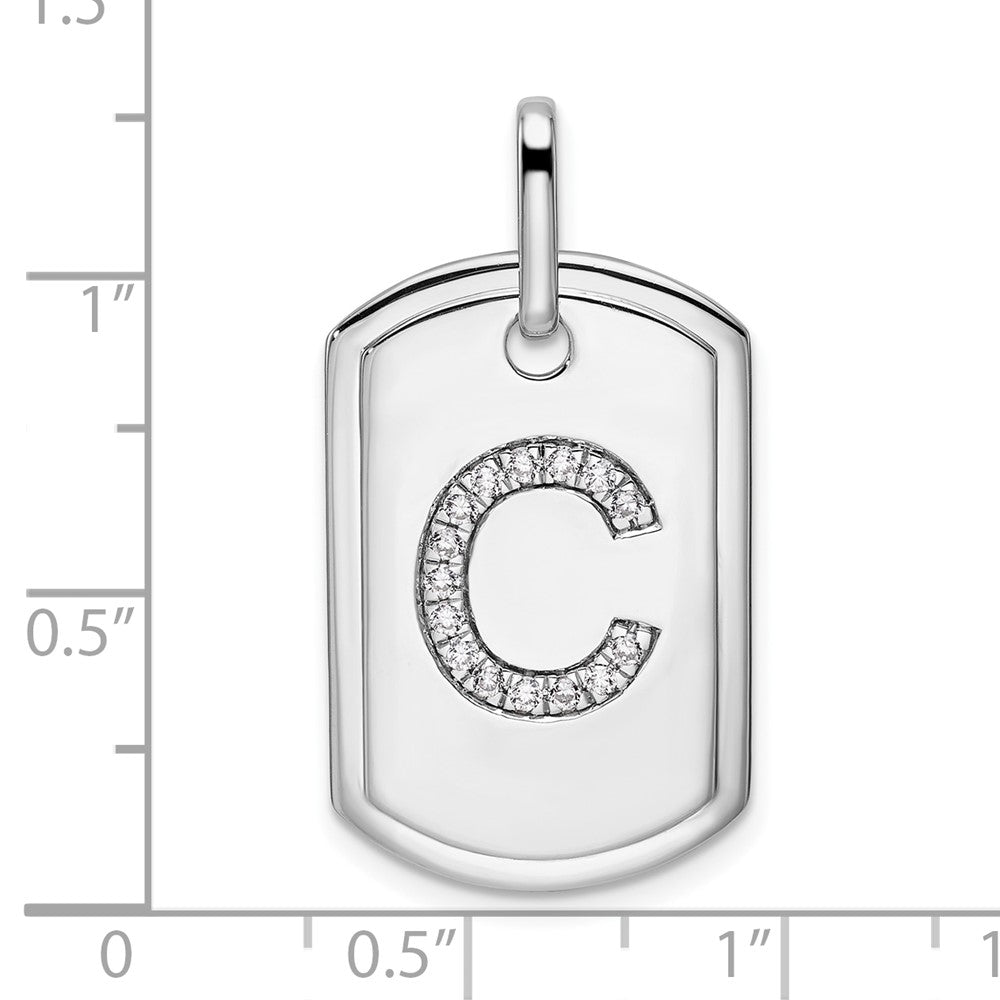 14K White Gold Initial "C" Dog Tag With Genuine Diamonds - Charlie & Co. Jewelry