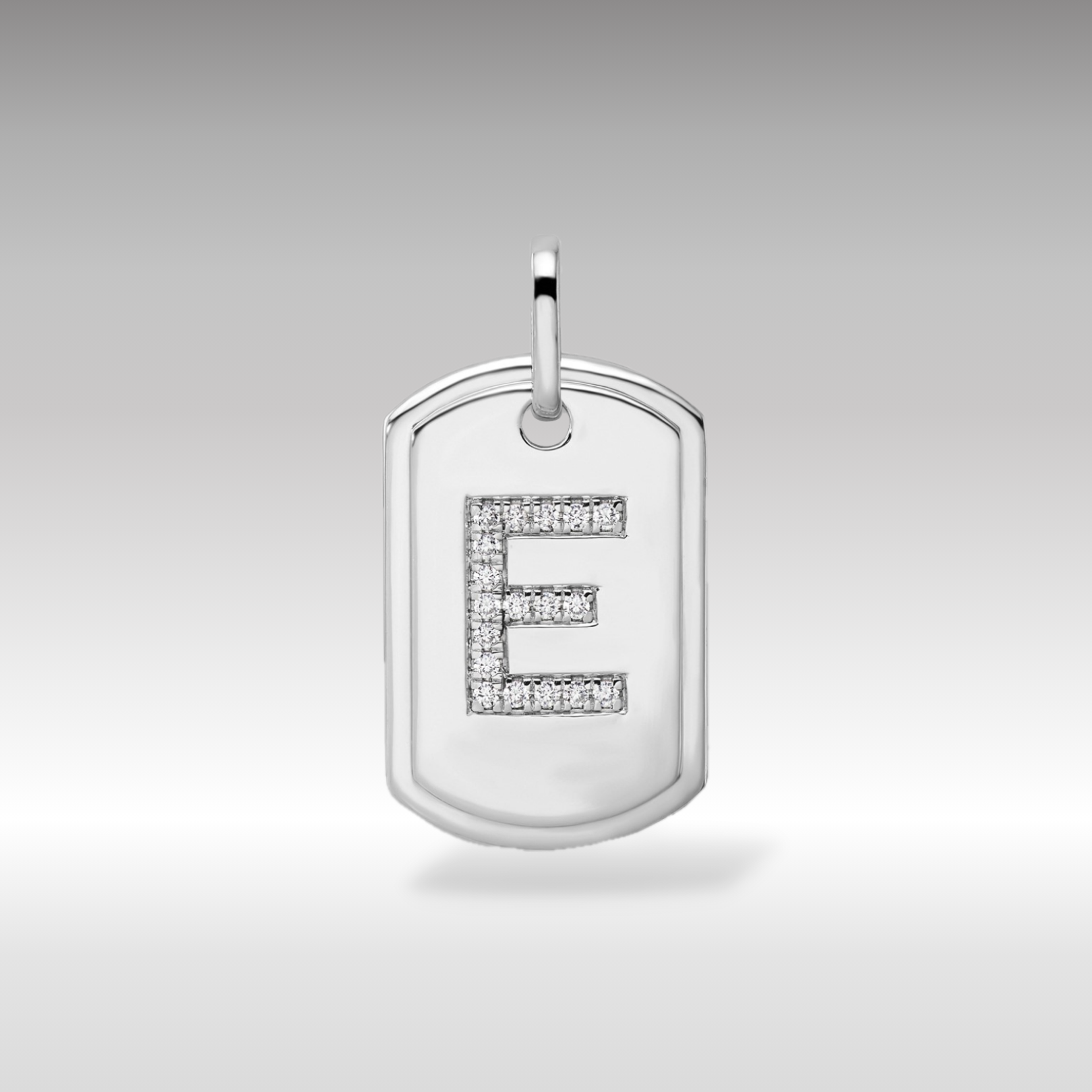 14K White Gold Initial "E" Dog Tag With Genuine Diamonds - Charlie & Co. Jewelry