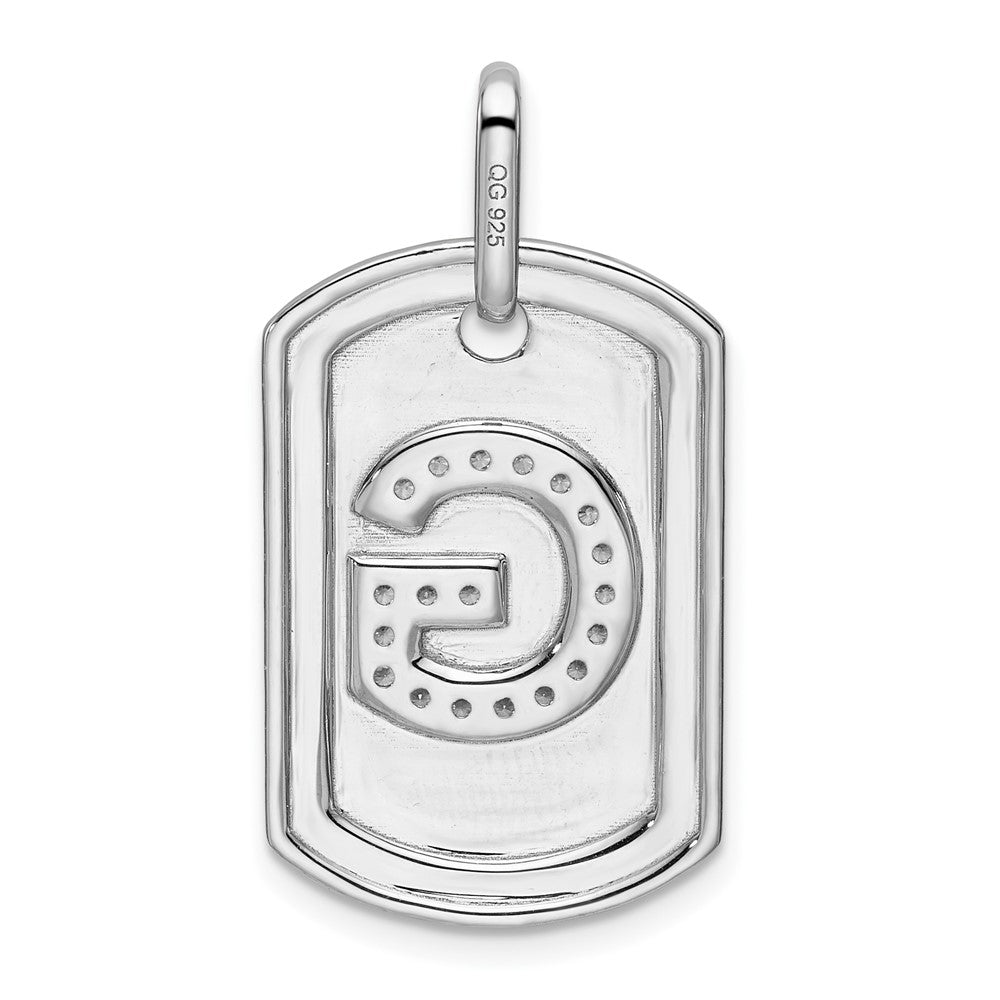 14K White Gold Initial "G" Dog Tag With Genuine Diamonds - Charlie & Co. Jewelry