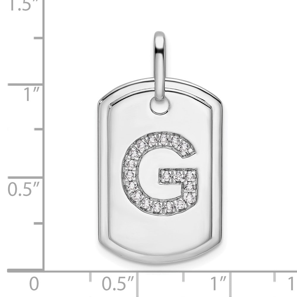 14K White Gold Initial "G" Dog Tag With Genuine Diamonds - Charlie & Co. Jewelry