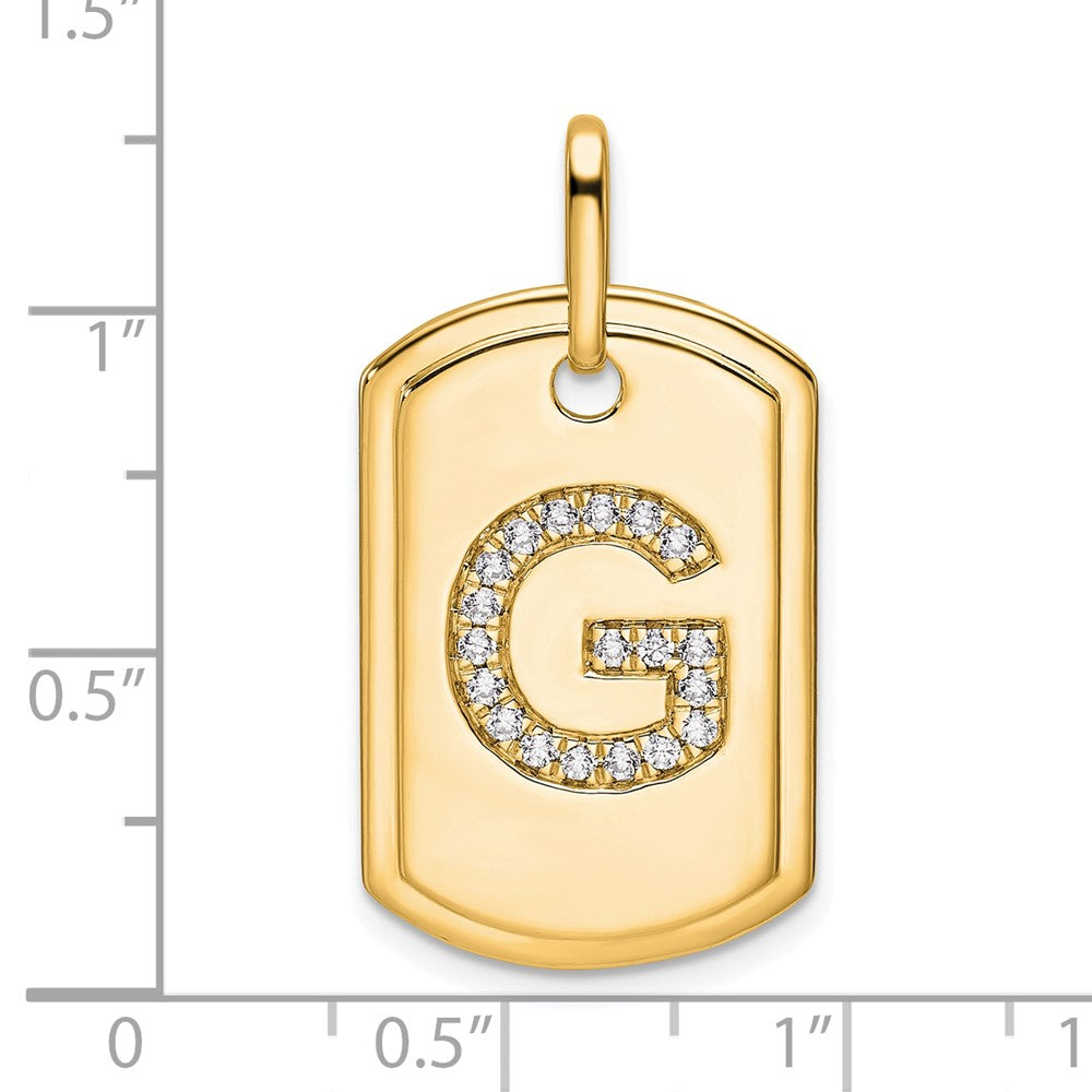 14K Gold Initial "G" Dog Tag With Genuine Diamonds - Charlie & Co. Jewelry