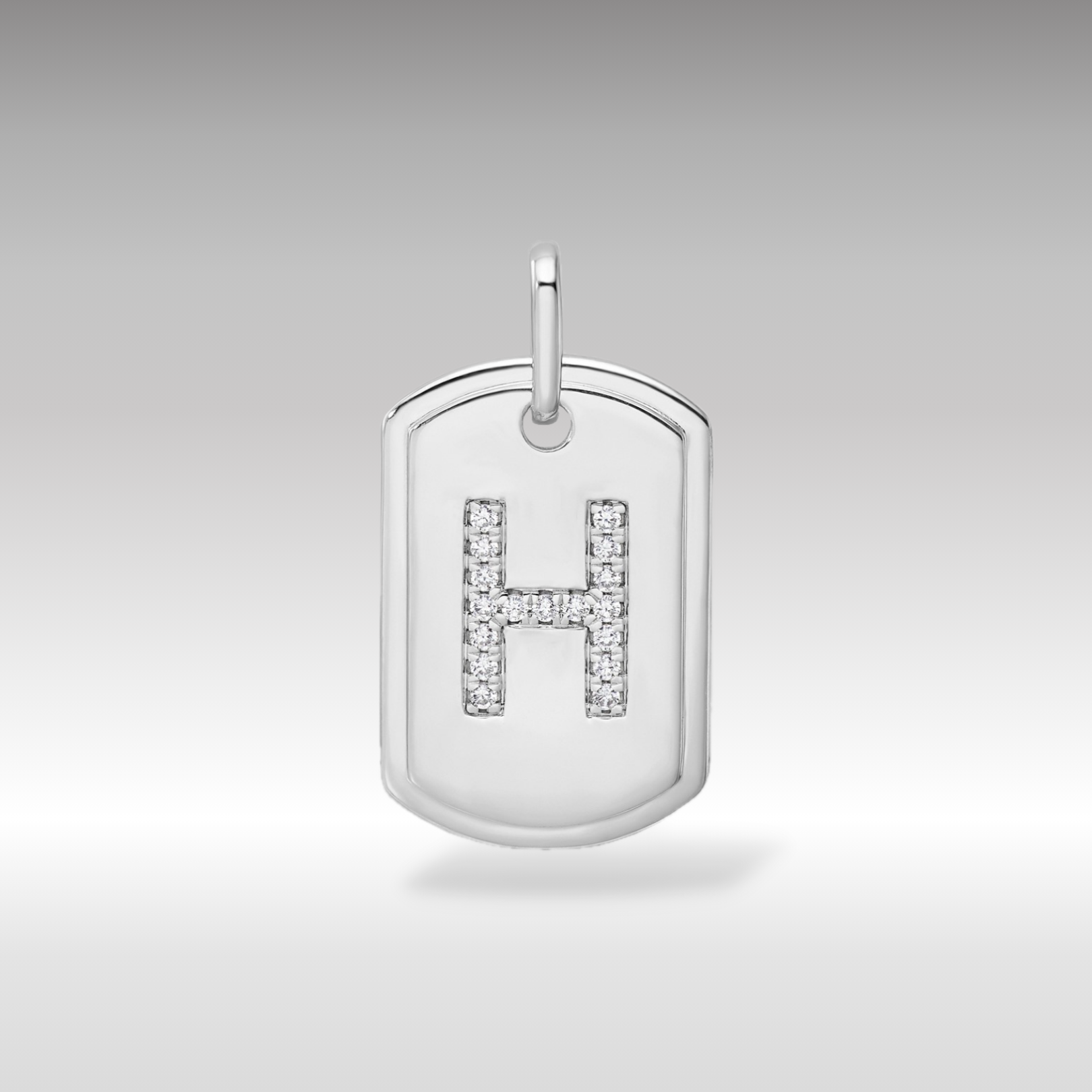 14K White Gold Initial "H" Dog Tag With Genuine Diamonds - Charlie & Co. Jewelry